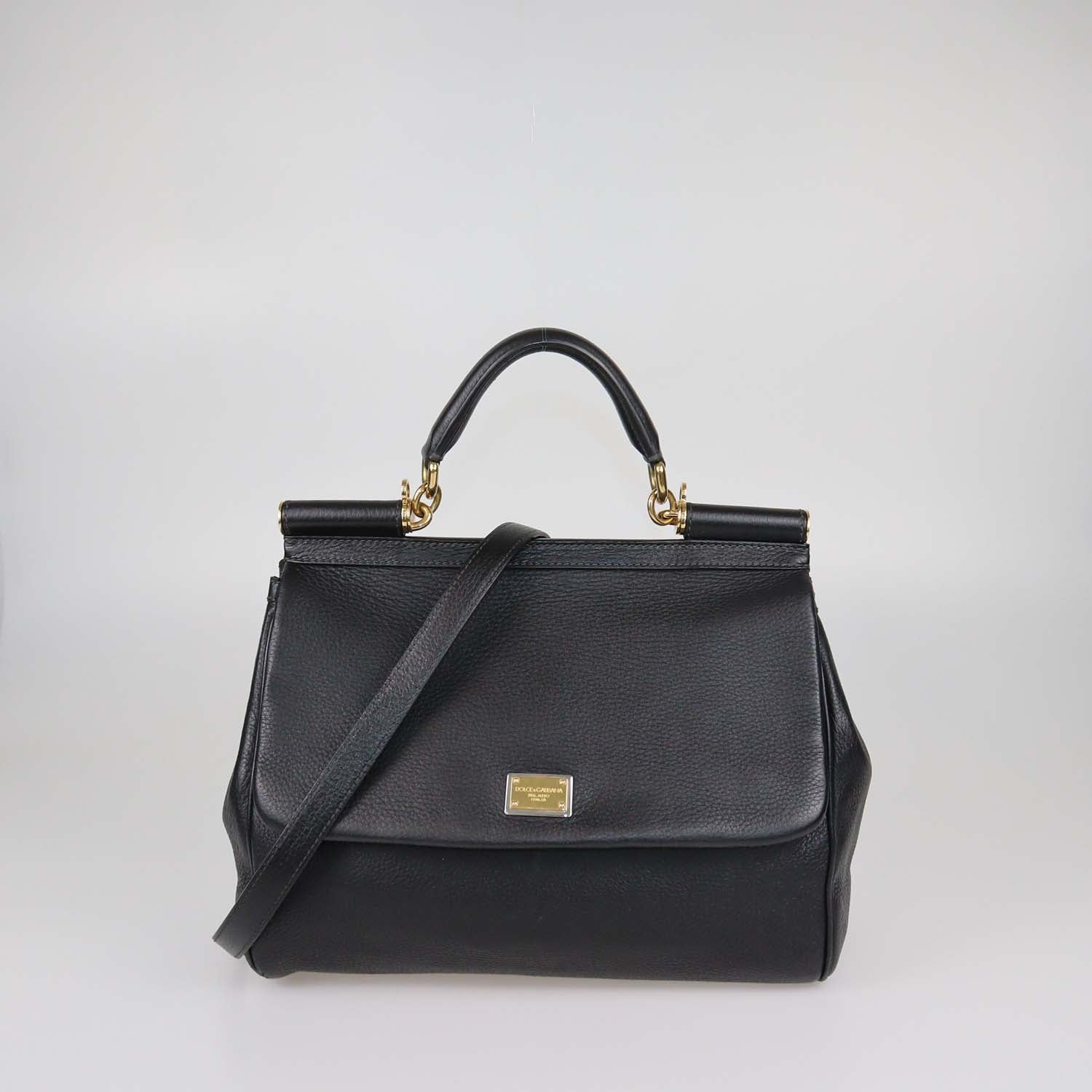 Dolce & Gabbana Black Leather Large Miss Sicily Top Handle Bag