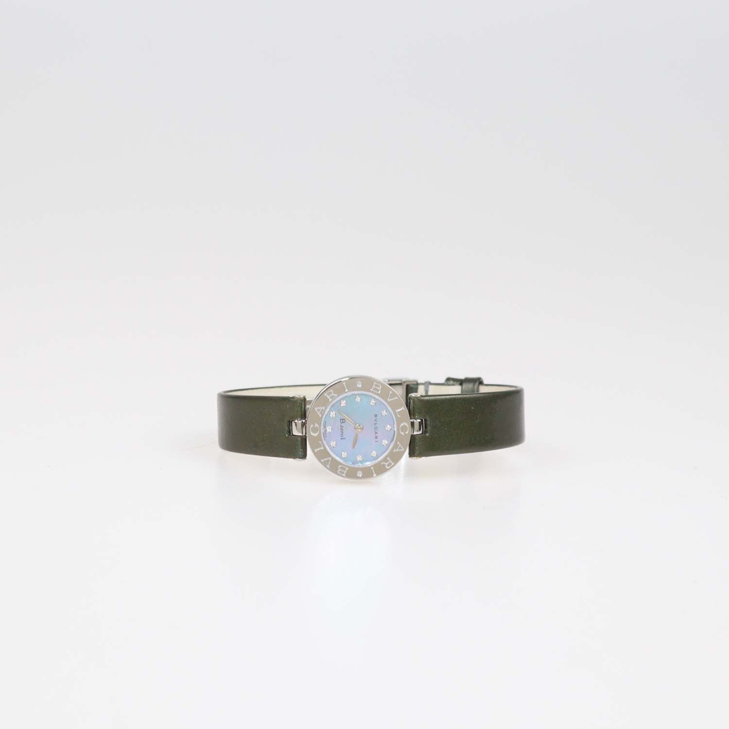 Bvlgari Black Mother Of Pearl Diamond Stainless Steel Patent Leather B.Zero1 Watch 22 mm