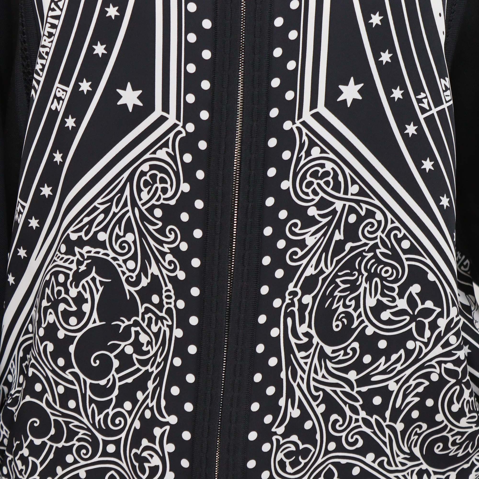 Hermes Black Silk Blended Zodiac Astrology Print Zip Up Long Sleeve Sweater