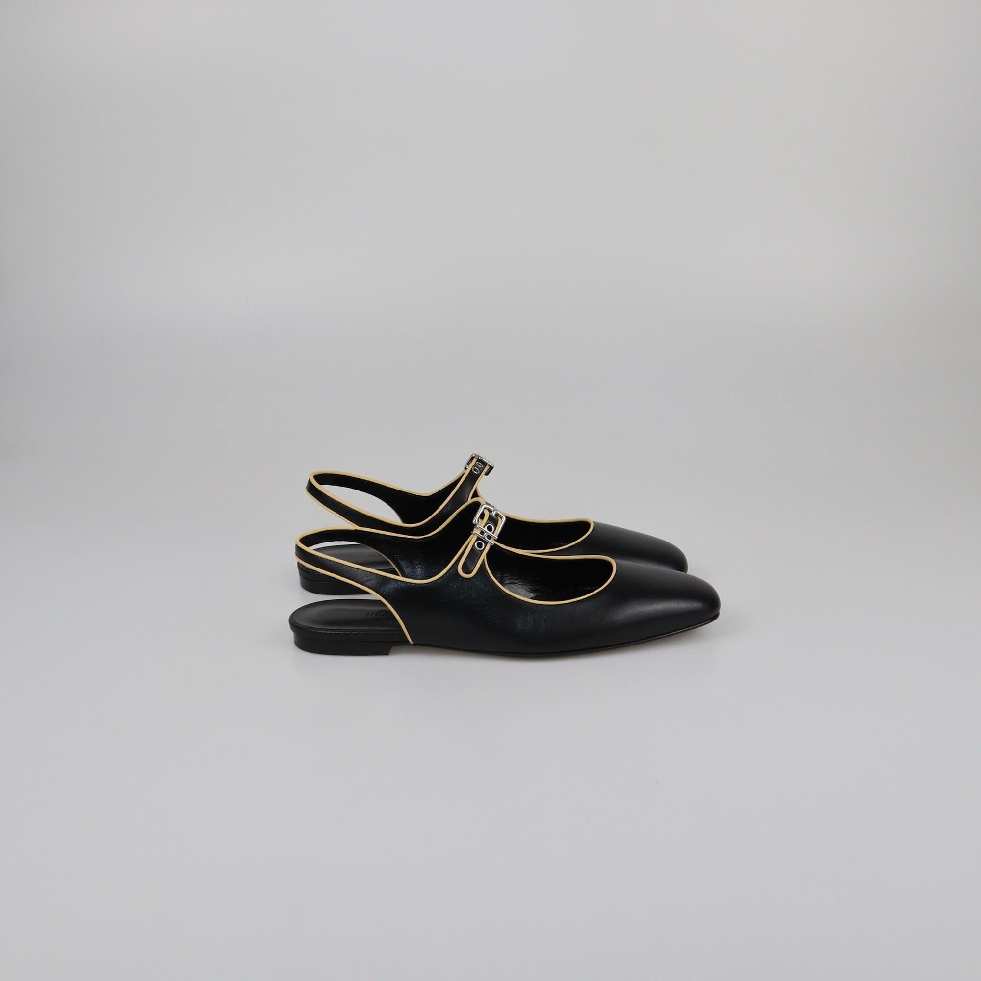 Hermes Noir/Jaune Malawi Kleo Slingback Flat Sandals Womens Hermes