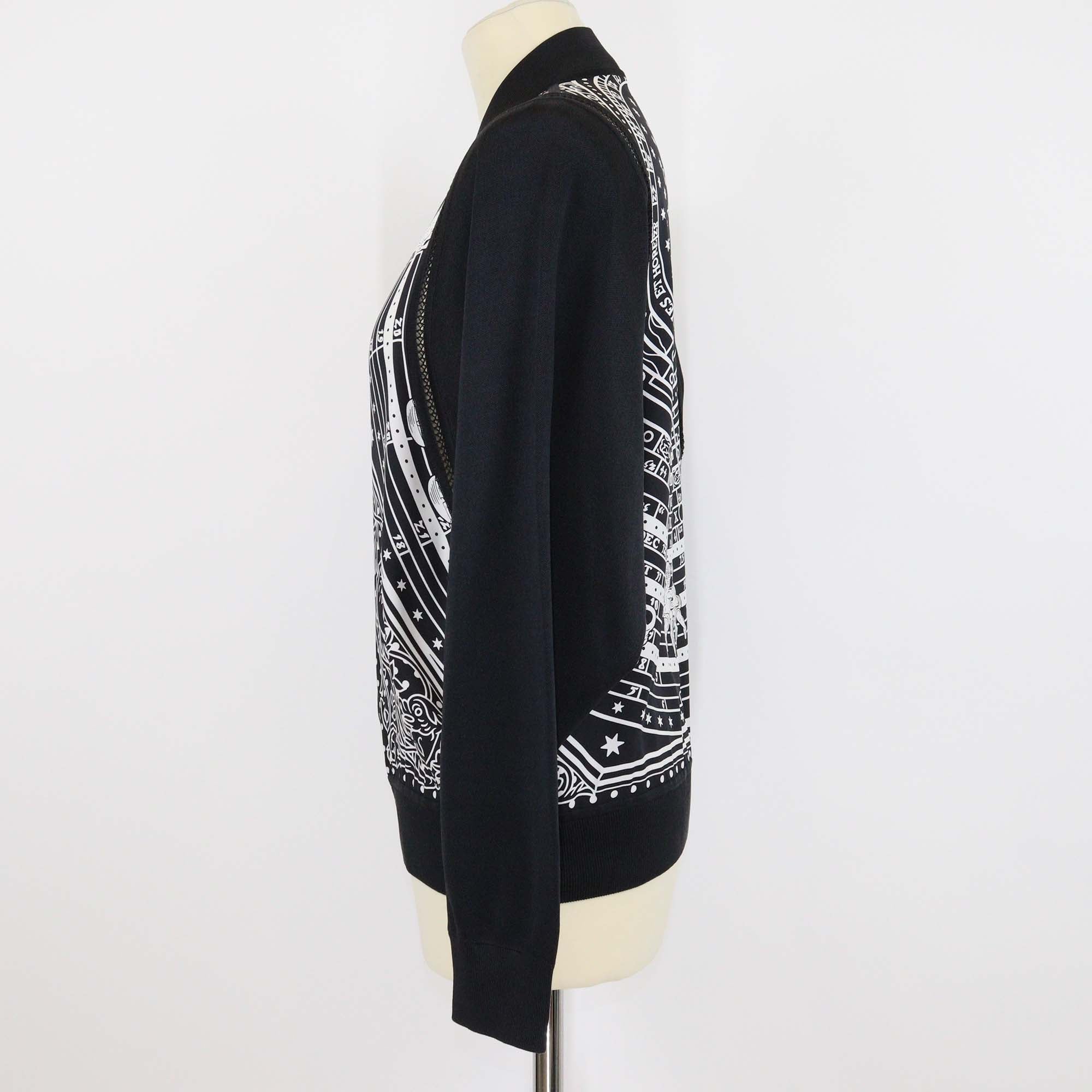 Hermes Black Silk Blended Zodiac Astrology Print Zip Up Long Sleeve Sweater
