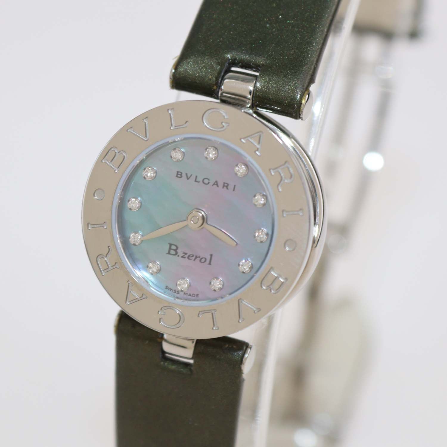 Bvlgari Black Mother Of Pearl Diamond Stainless Steel Patent Leather B.Zero1 Watch 22 mm