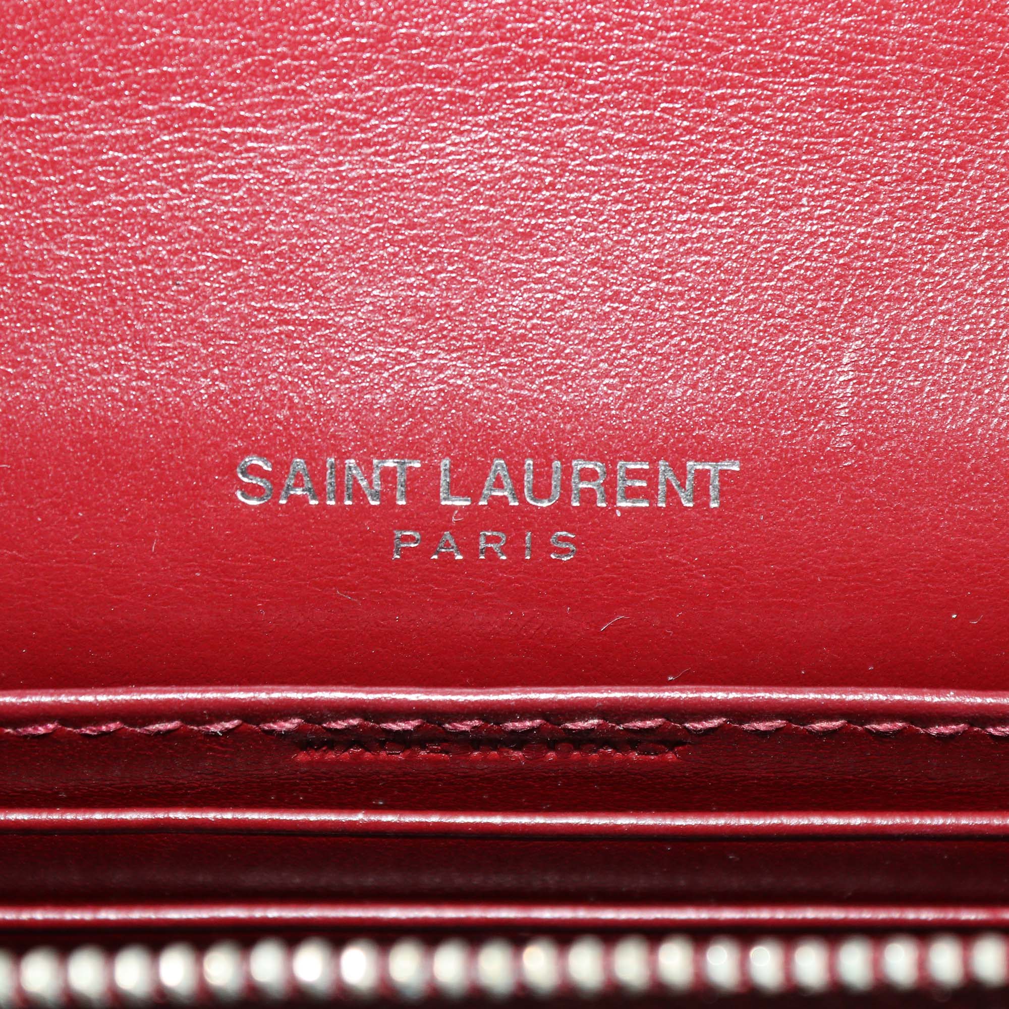 Saint Laurent Burgundy Croc Embossed Leather Mini Sunset Chain Bag