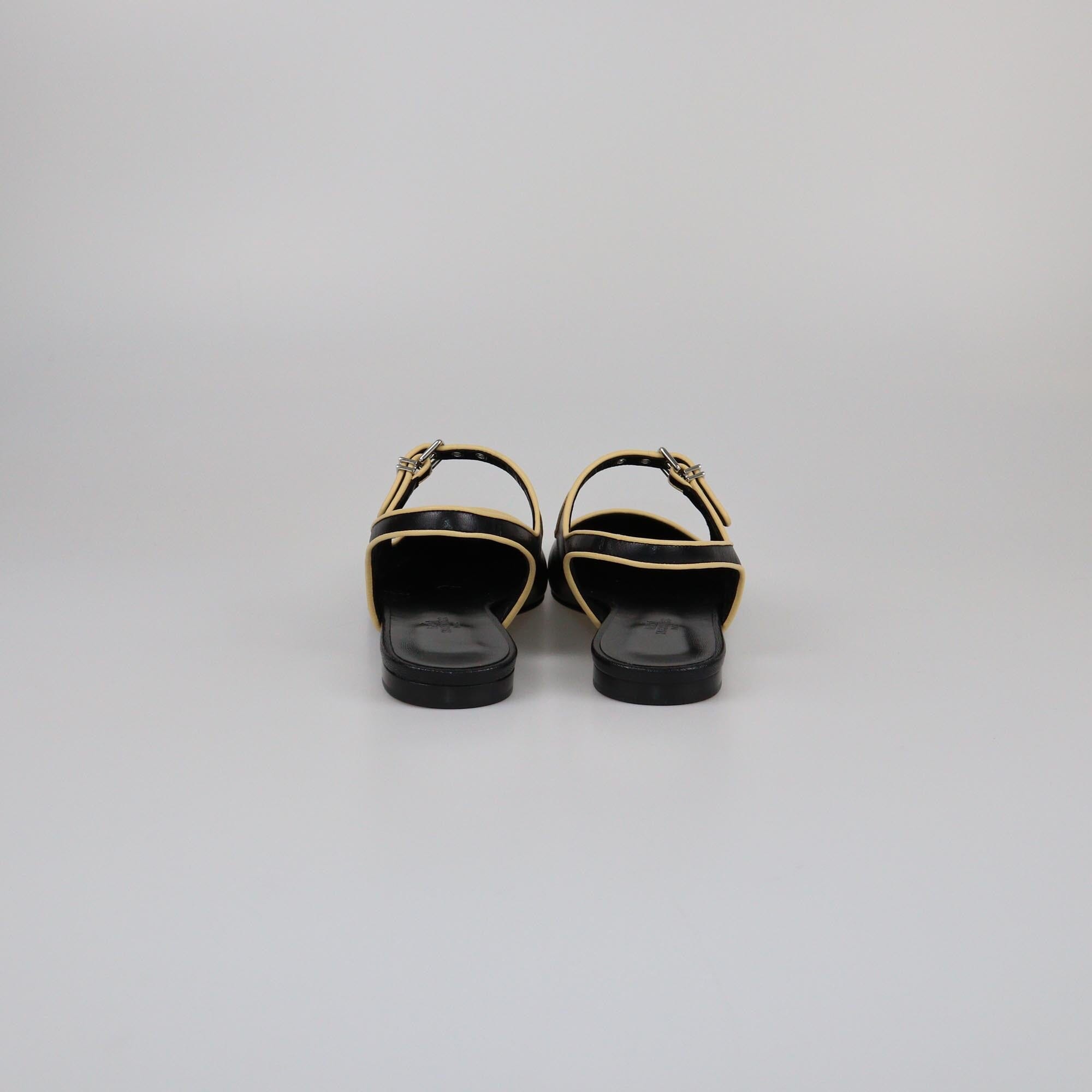 Hermes Noir/Jaune Malawi Kleo Slingback Flat Sandals Womens Hermes