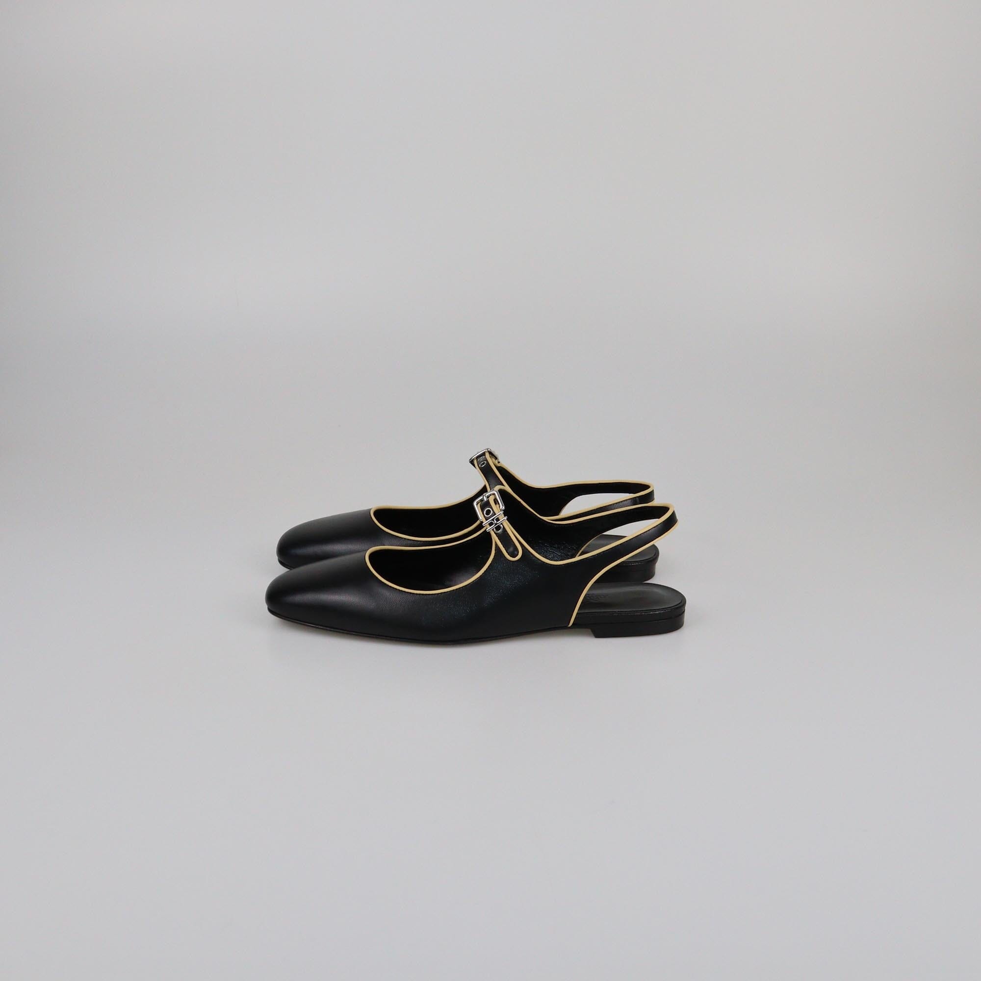 Hermes Noir/Jaune Malawi Kleo Slingback Flat Sandals Womens Hermes