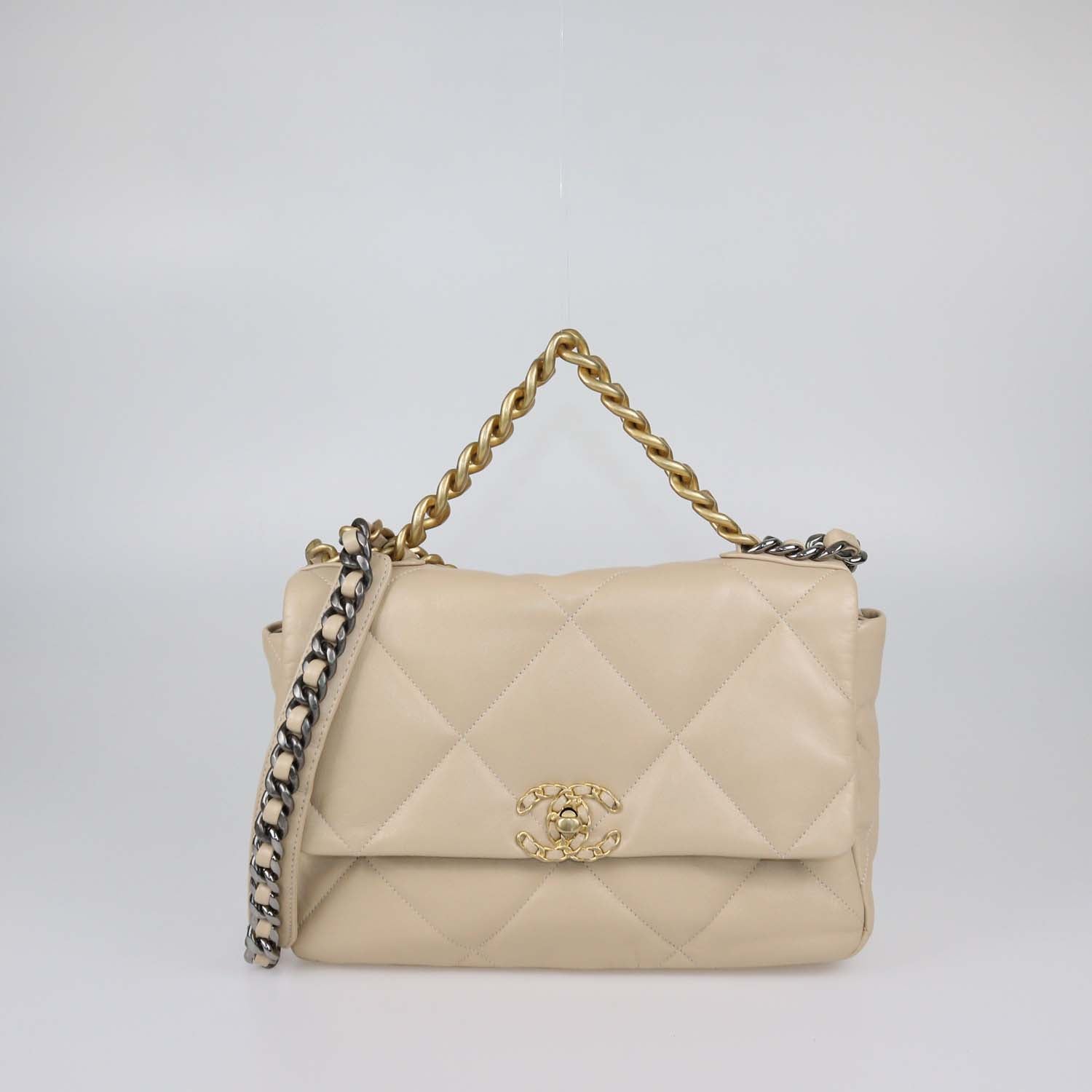 Chanel Beige Quilted Leather Large 19 Shoulder Bag