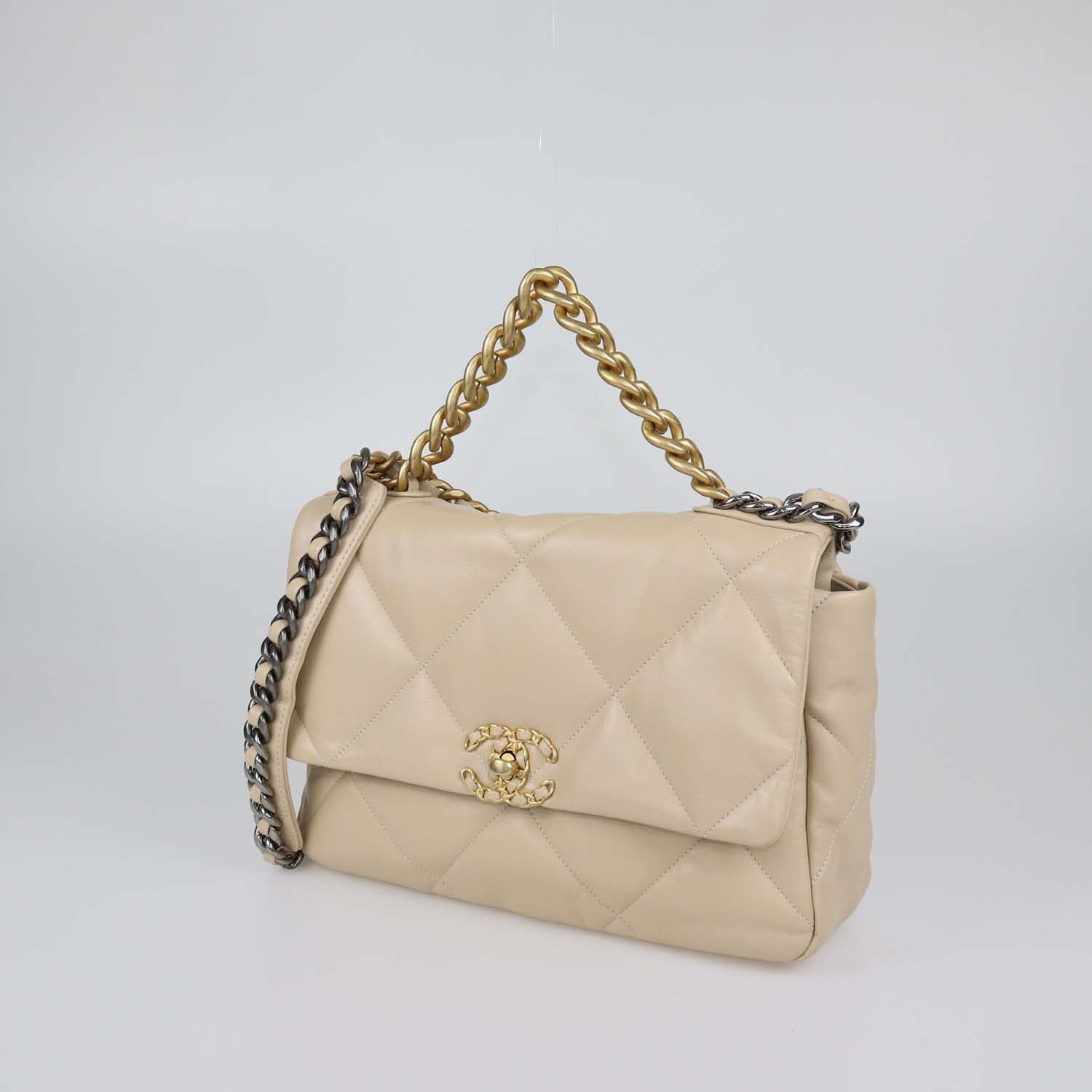 Chanel Beige Quilted Leather Large 19 Shoulder Bag