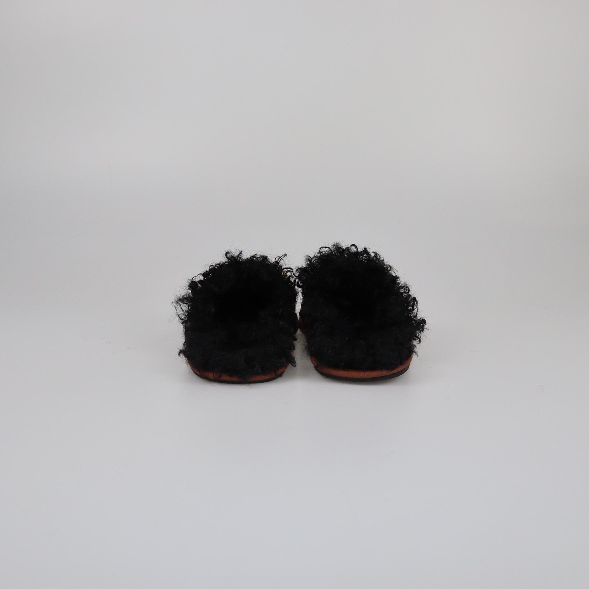 Stella McCartney Brown Teddy-Trimmed Chain Detail Flat Mules Womens Stella McCartney
