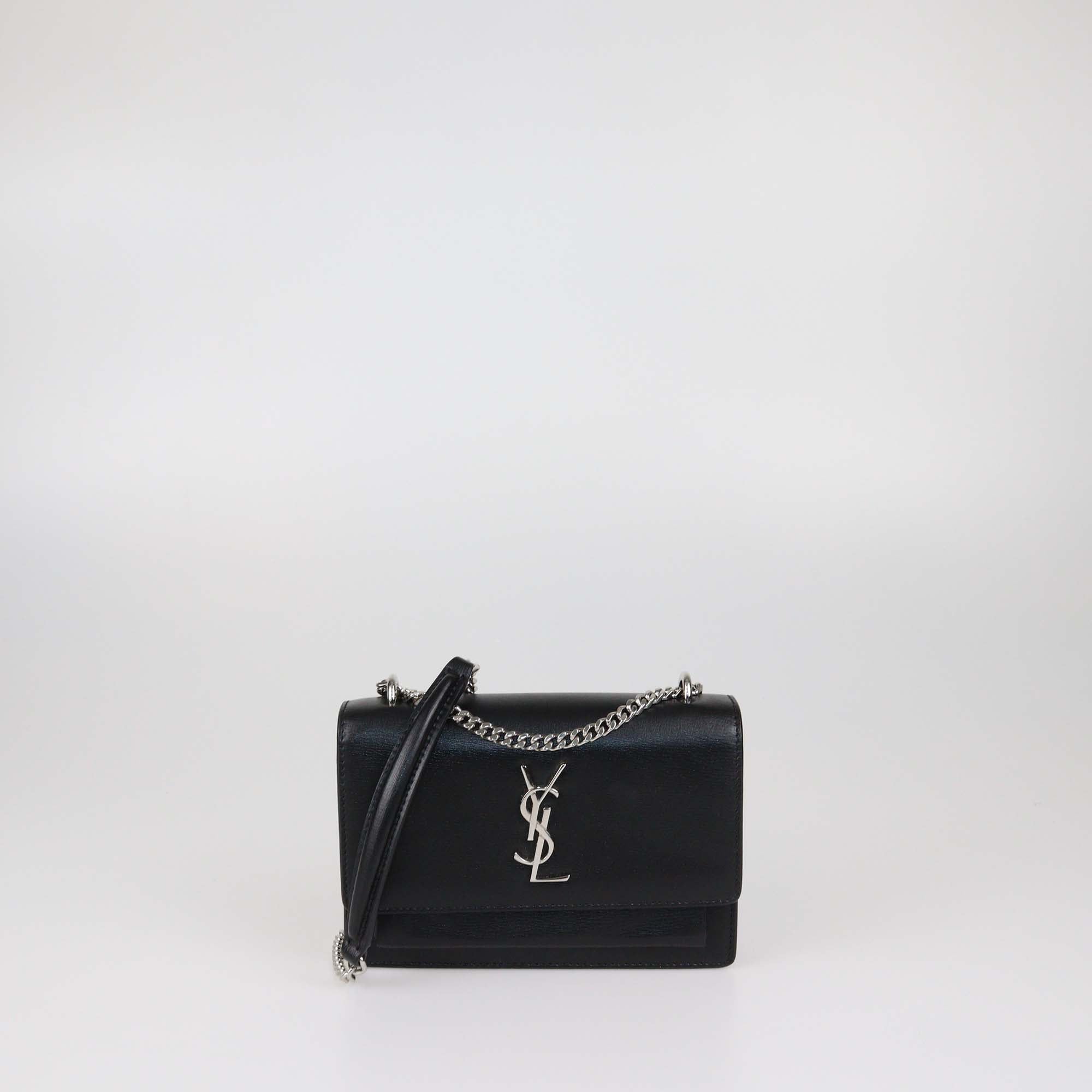 Saint Laurent Black Leather Mini Sunset Chain Bag