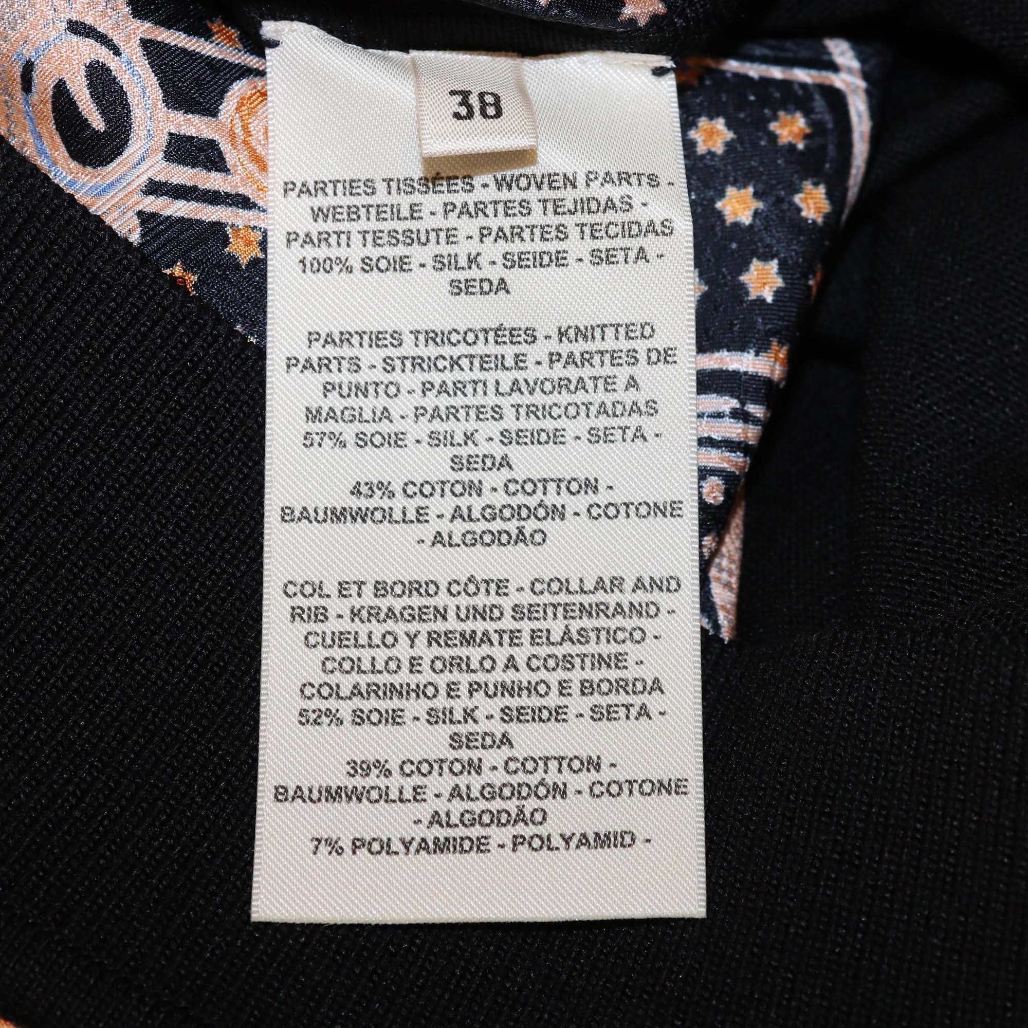 Hermes Black Silk Blended Eperon dOr Bandana Print Long Sleeve Sweater