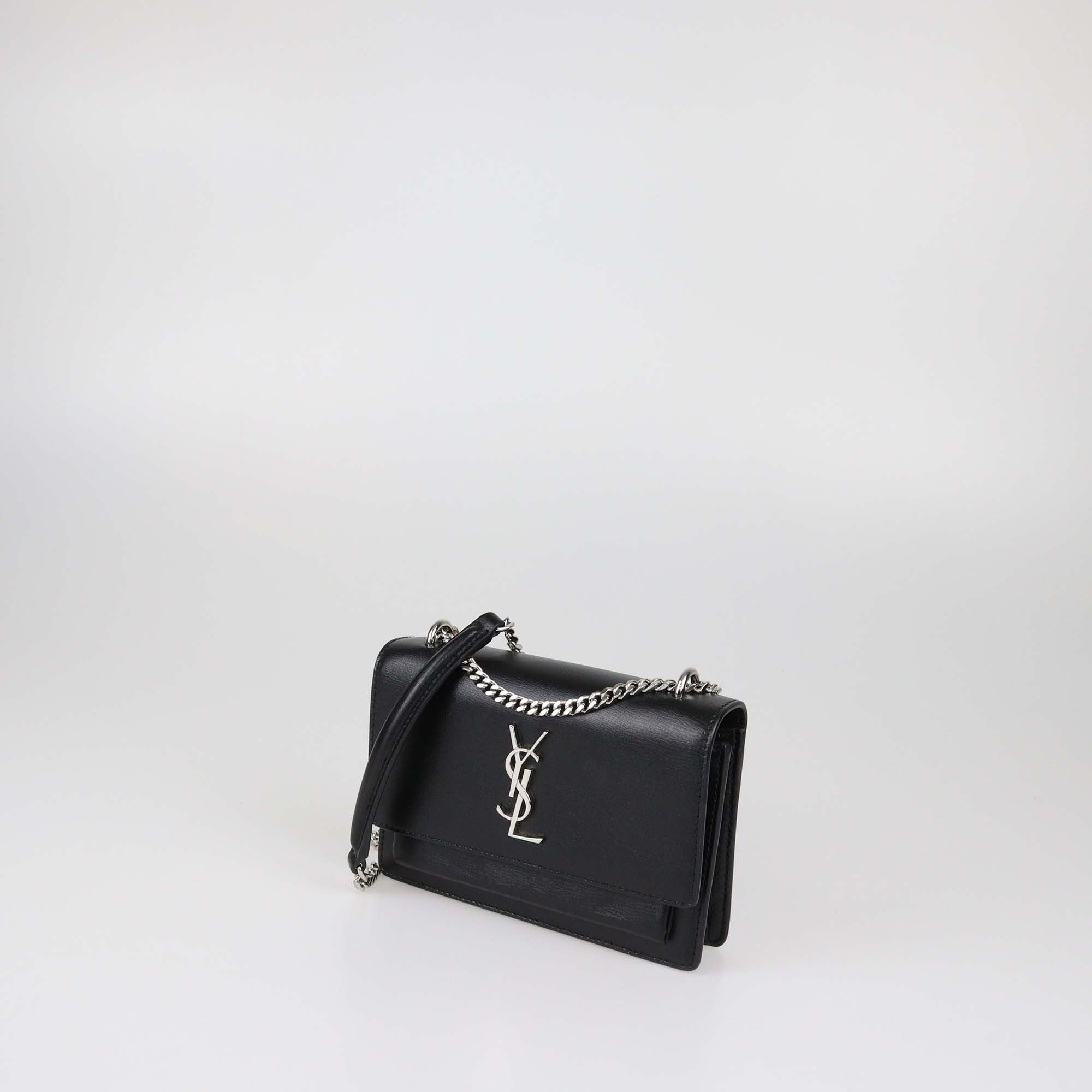 Saint Laurent Black Leather Mini Sunset Chain Bag