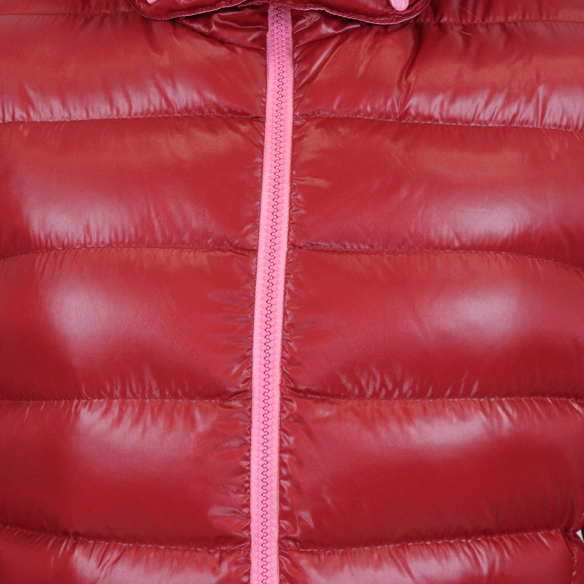 Moncler Red/Pink Nylon and Fur Puffer Hoodie Jacket