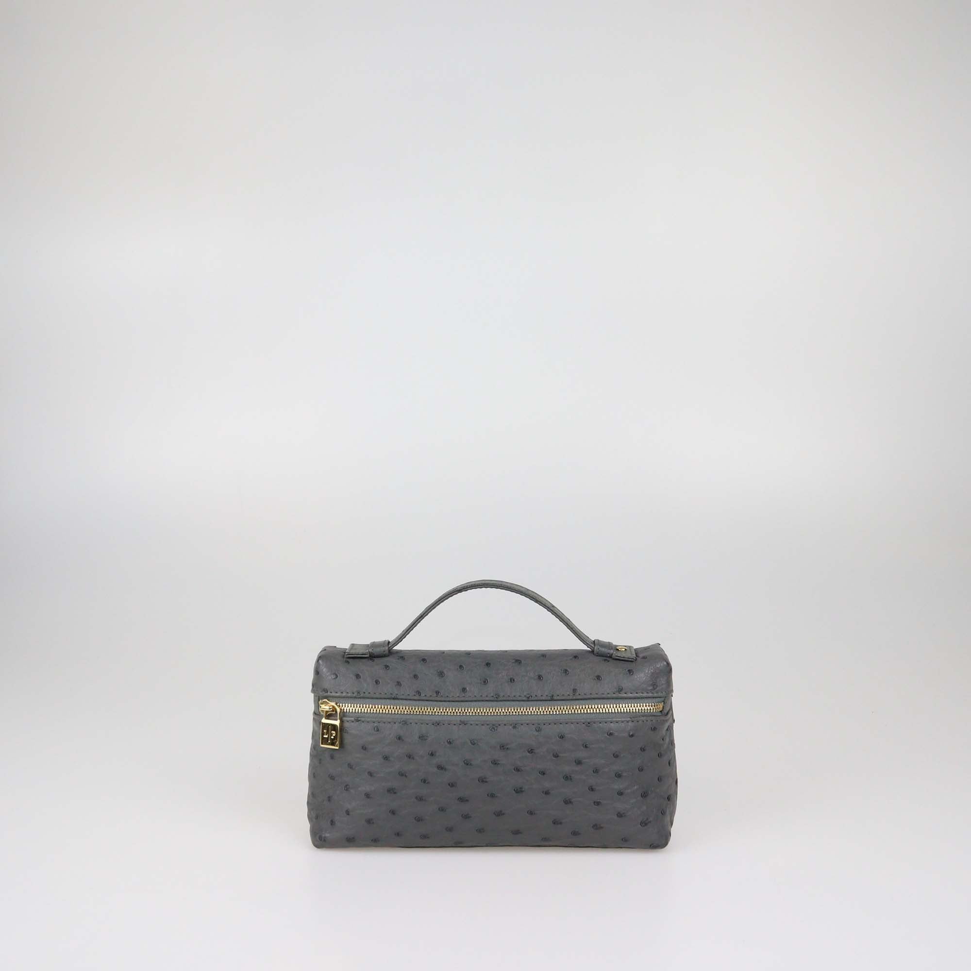 Loro Piana Grey Ostrich Leather Extra Pocket L19 Pouch