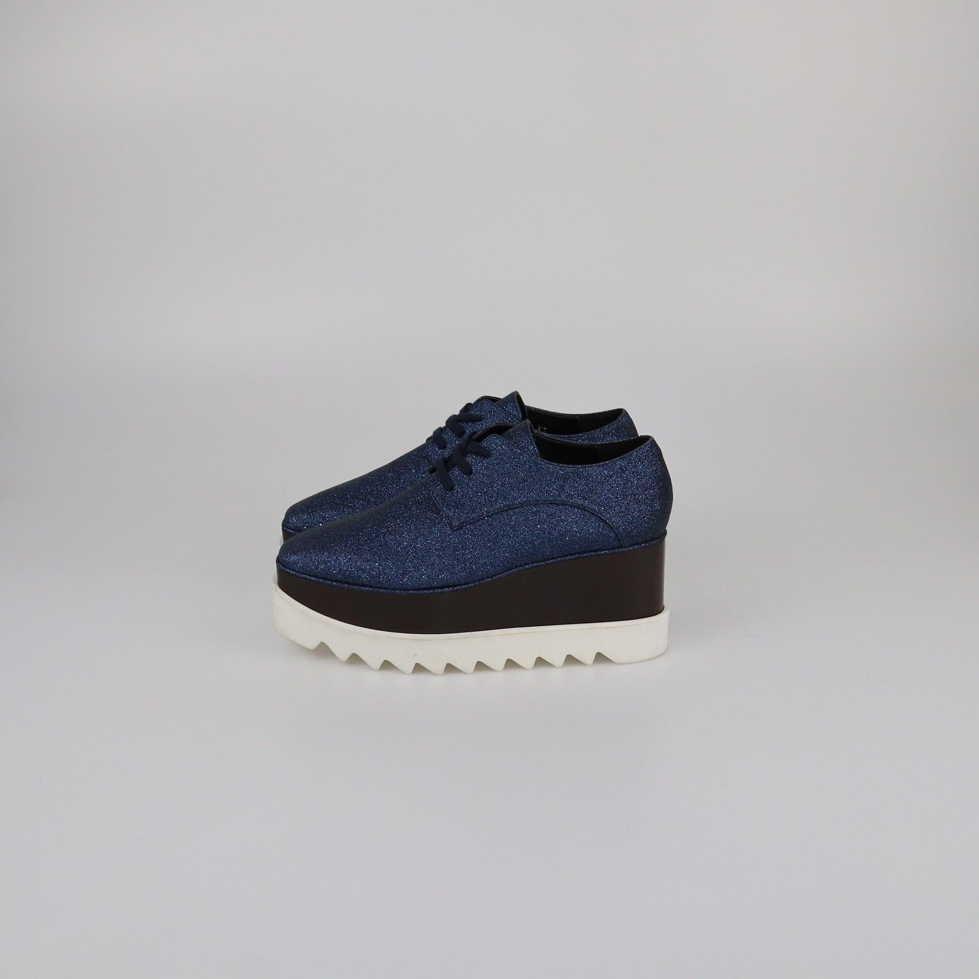 Stella McCartney Blue Glitters Elyse Platform Lace Up Derby Womens Stella McCartney