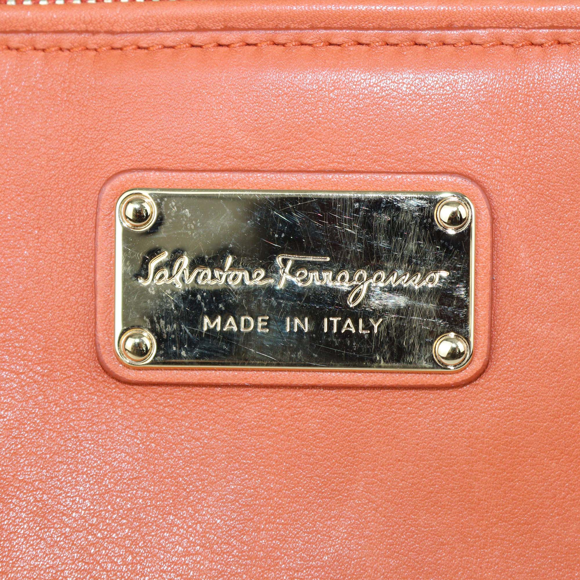 Salvatore Ferragamo Orange Leather Sofia Top Handle Bag
