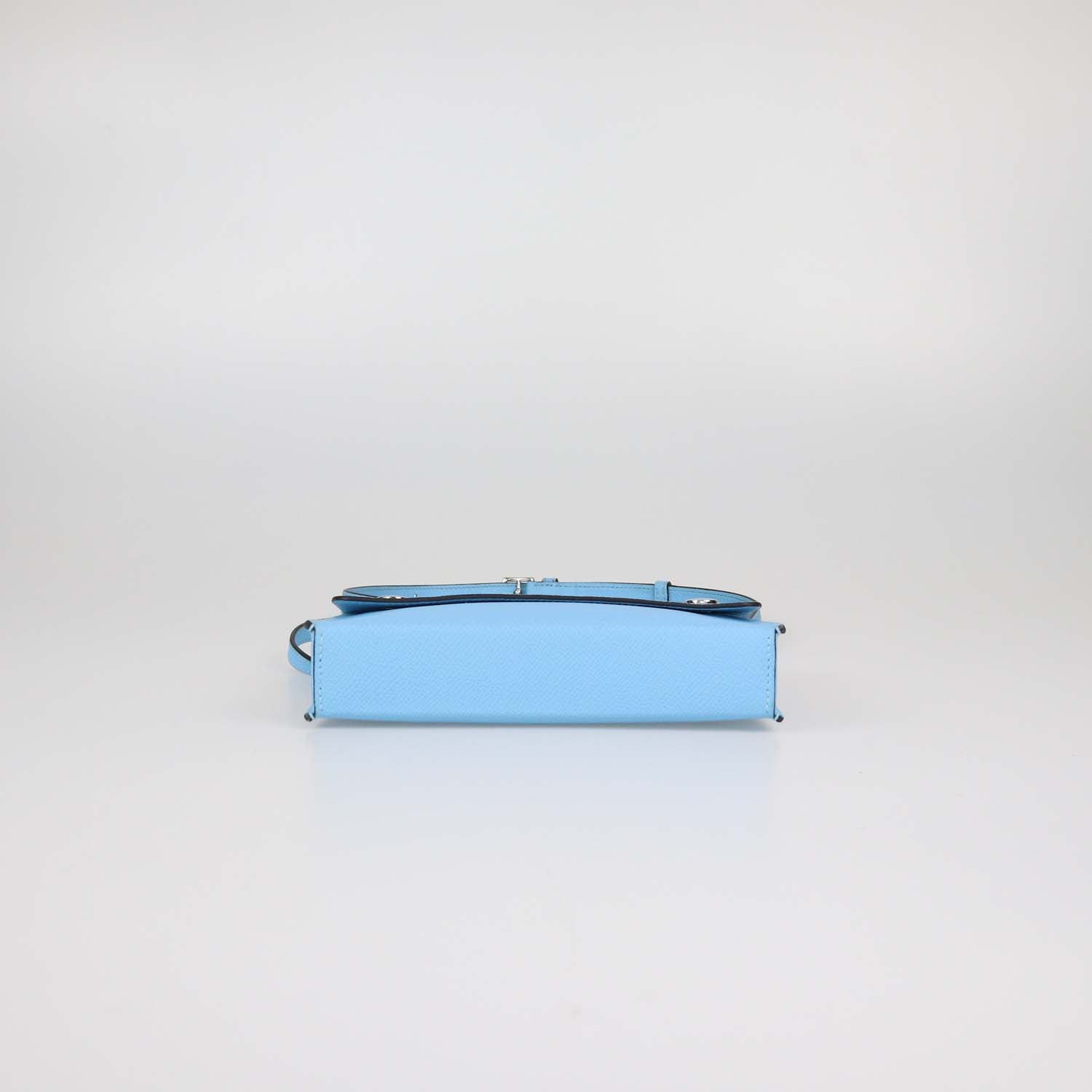 Hermes Blue Celeste Epsom Leather Hermesnap Wallet Crossbody Bag