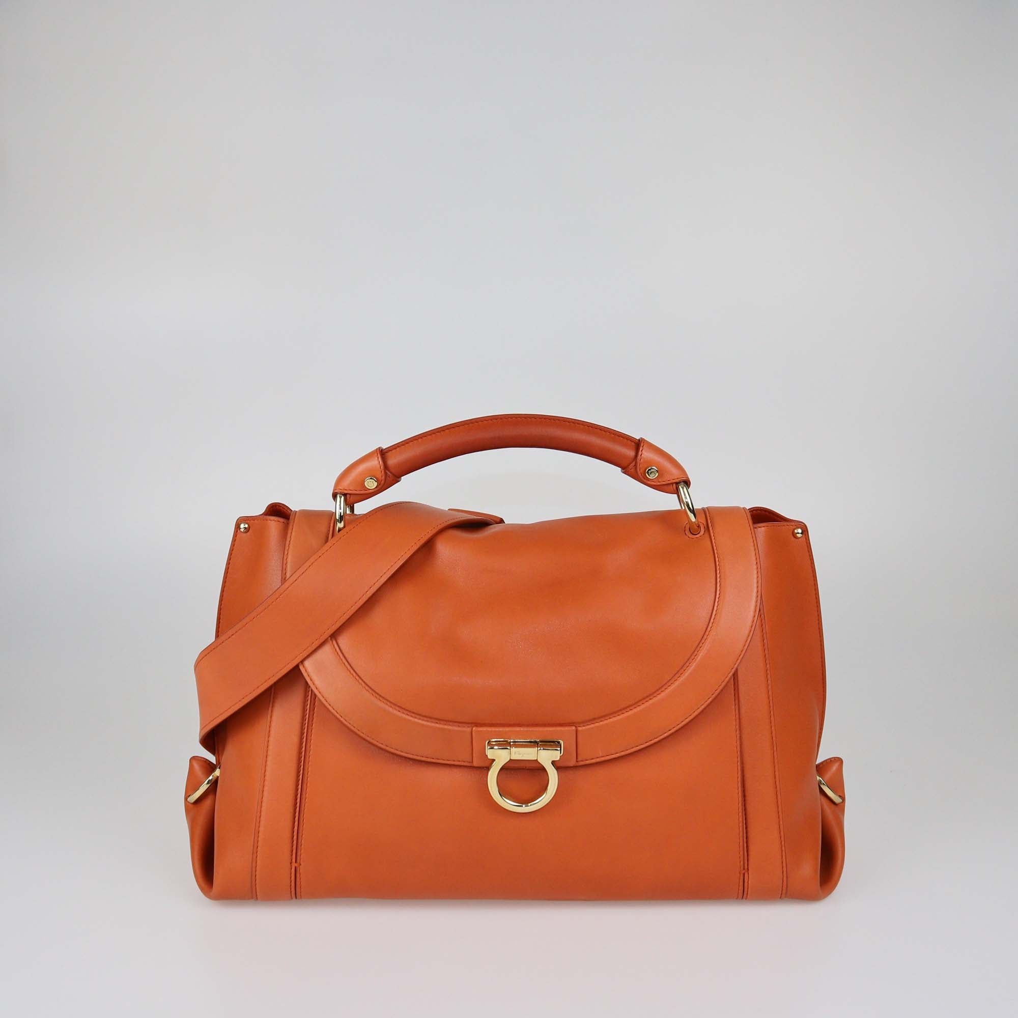 Salvatore Ferragamo Orange Leather Sofia Top Handle Bag