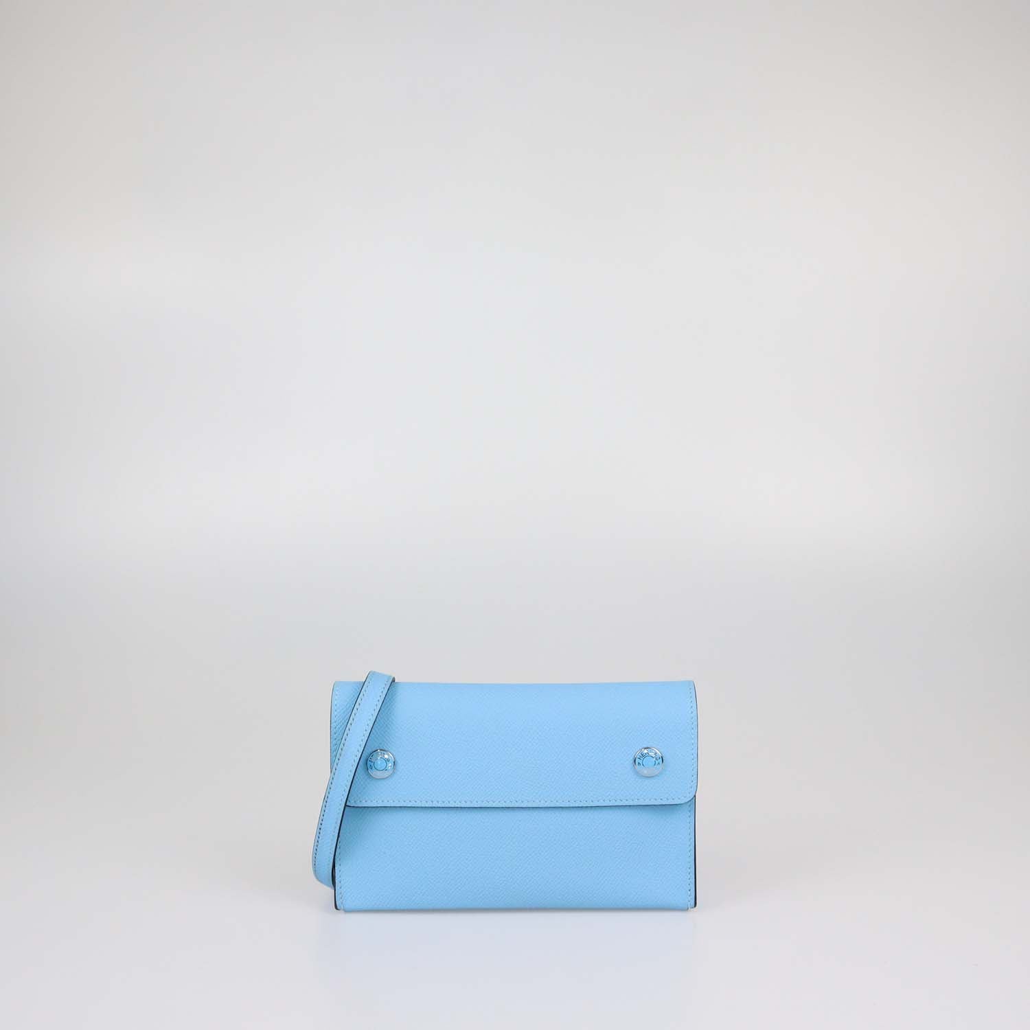 Hermes Blue Celeste Epsom Leather Hermesnap Wallet Crossbody Bag