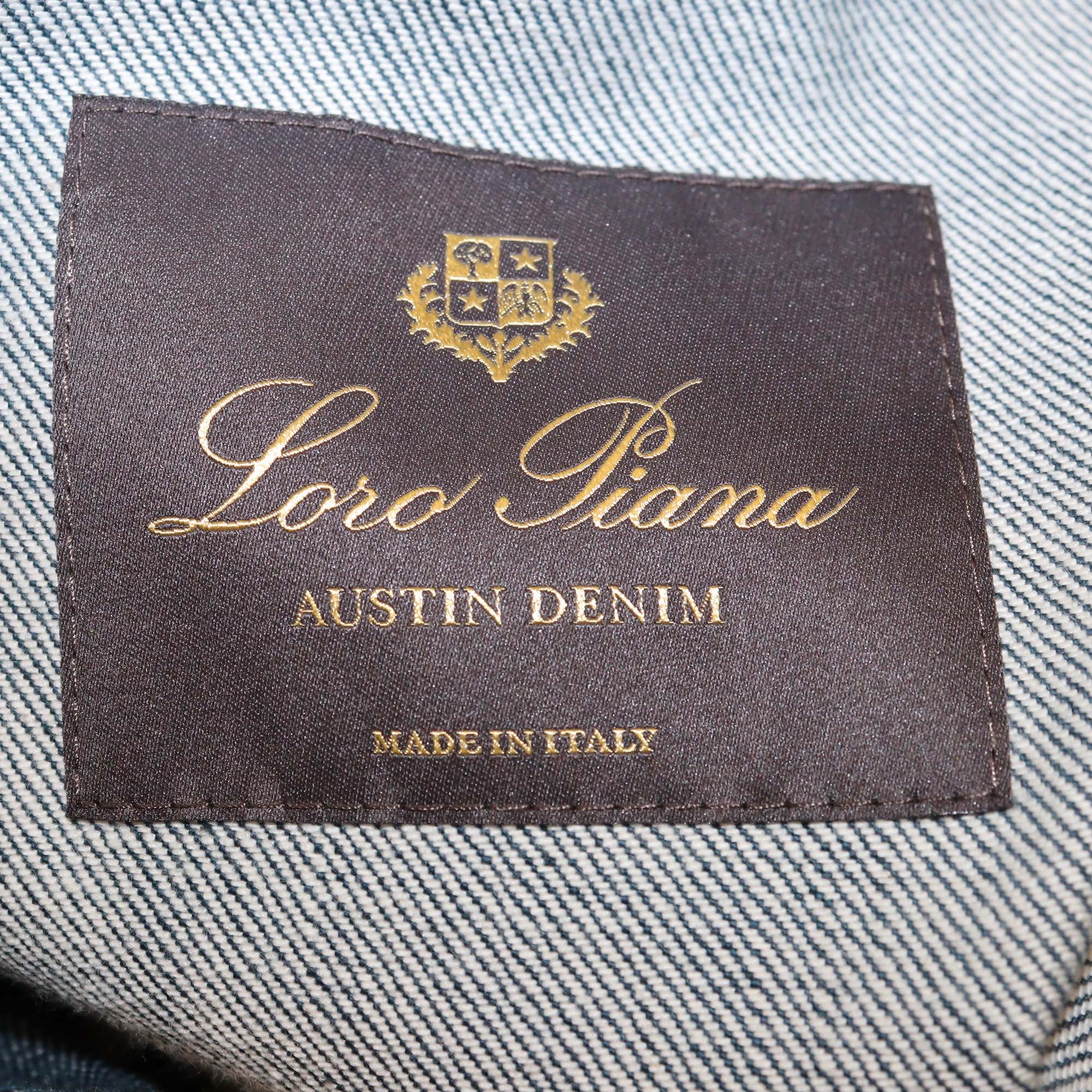 Loro Piana Blue Denim Dean Corduroy-Trimmed Four Pocket Jacket