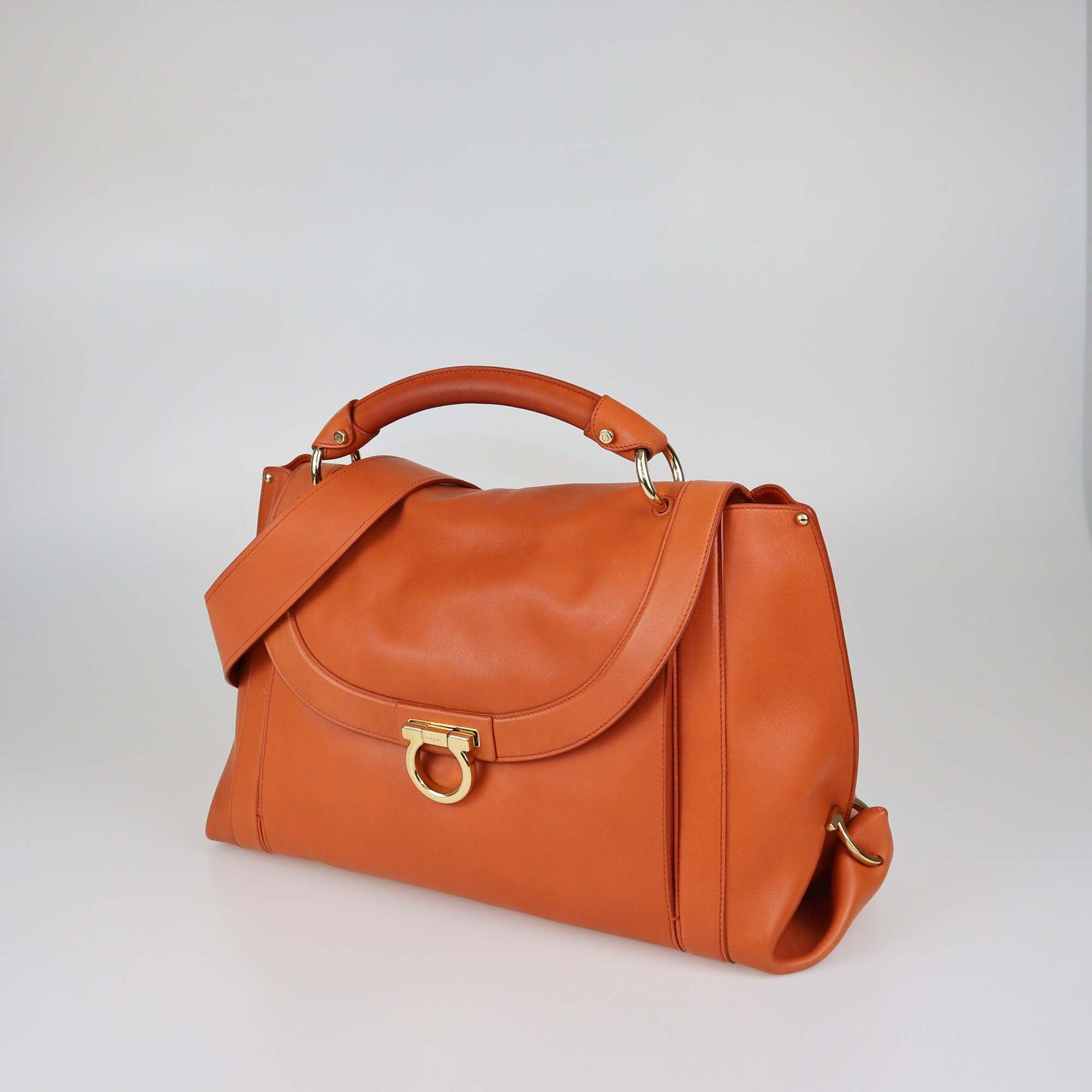 Salvatore Ferragamo Orange Leather Sofia Top Handle Bag
