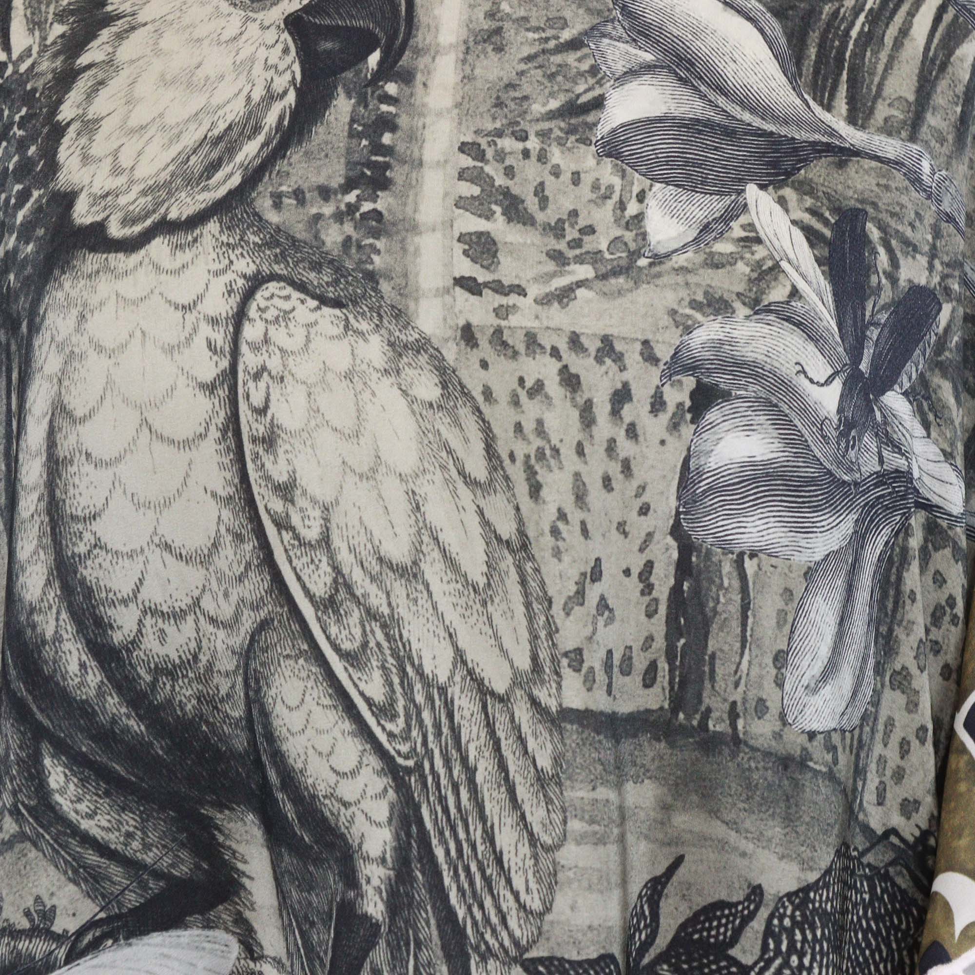 Biyan Green Silk Cockatoo Print Draped Sleeve Cape Top