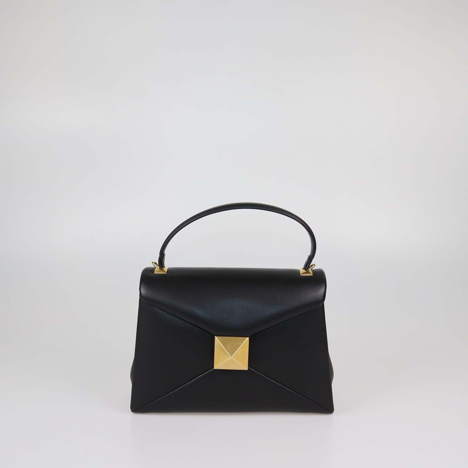 Valentino Black Leather Small One Stud Top Handle Bag