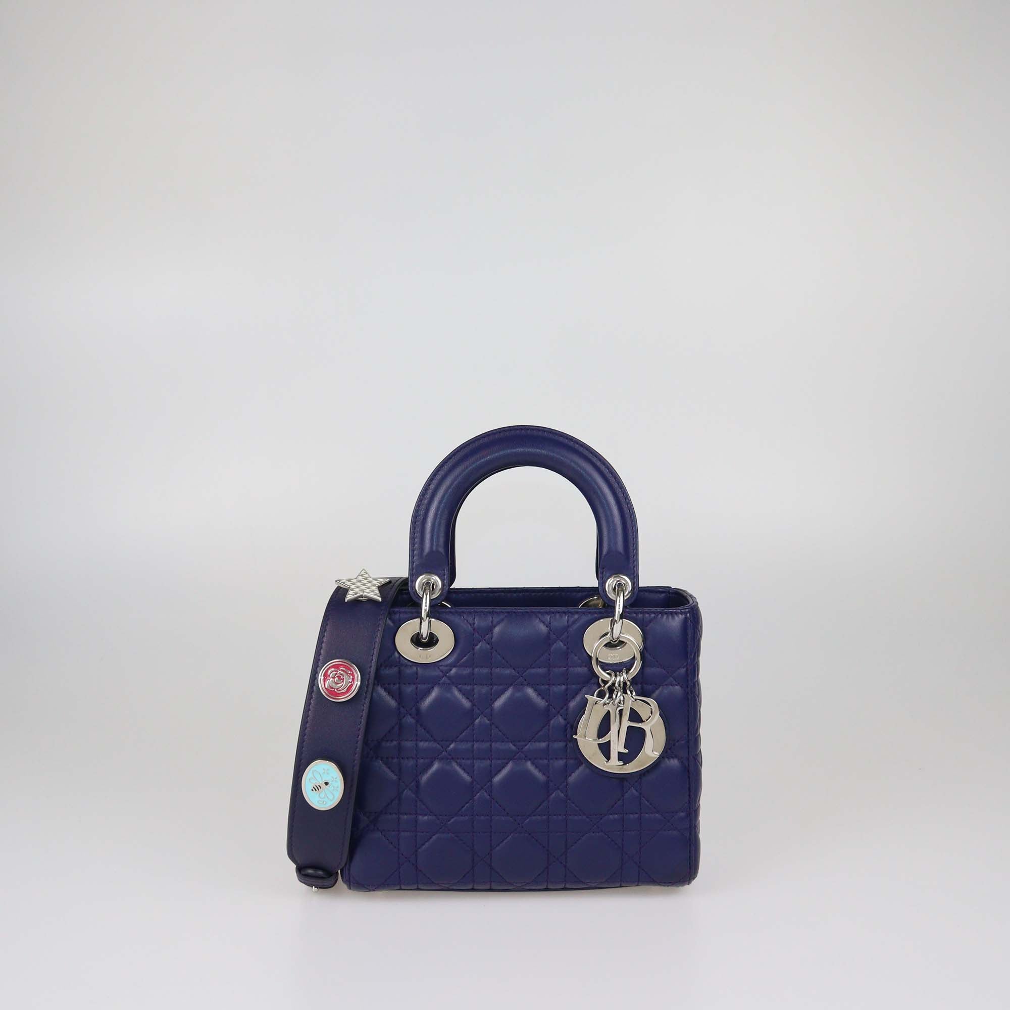 Christian Dior Navy Blue Cannage Leather Small Lady Dior Tote