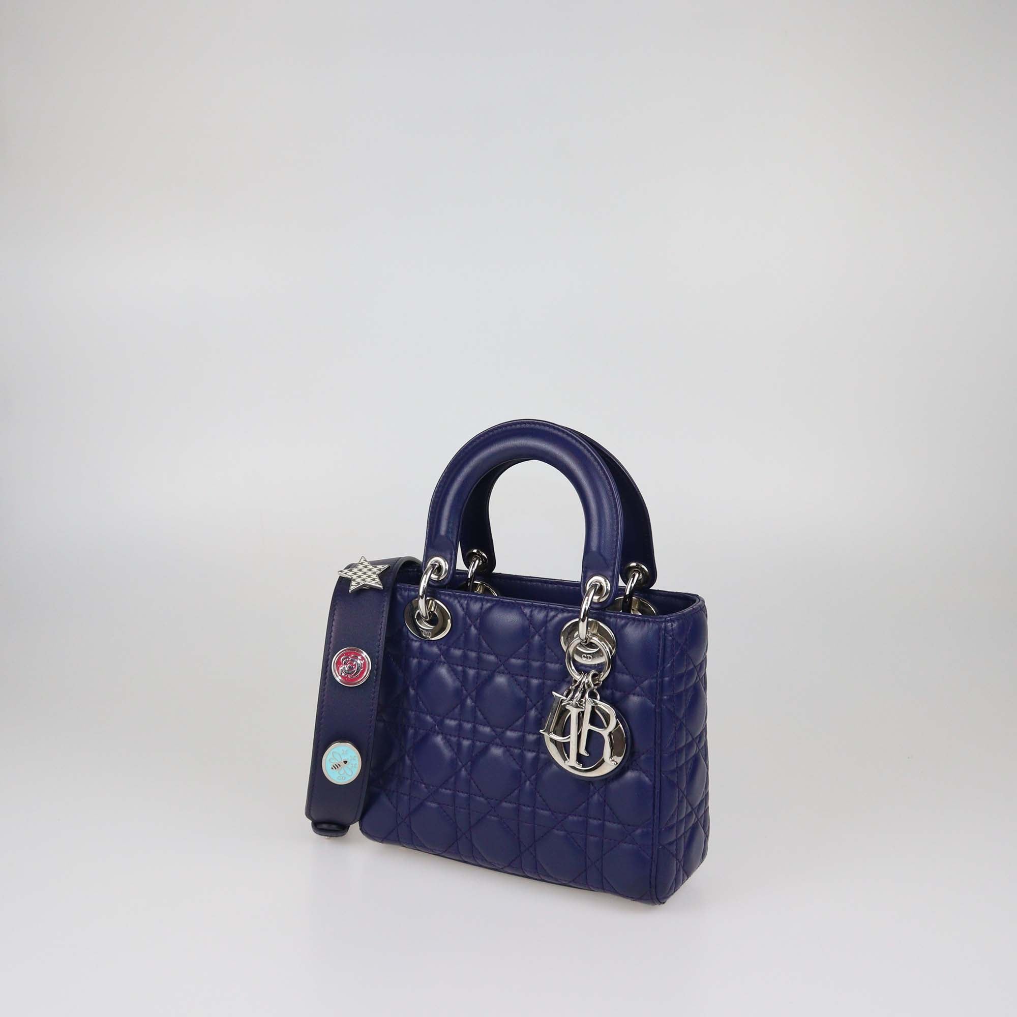 Christian Dior Navy Blue Cannage Leather Small Lady Dior Tote