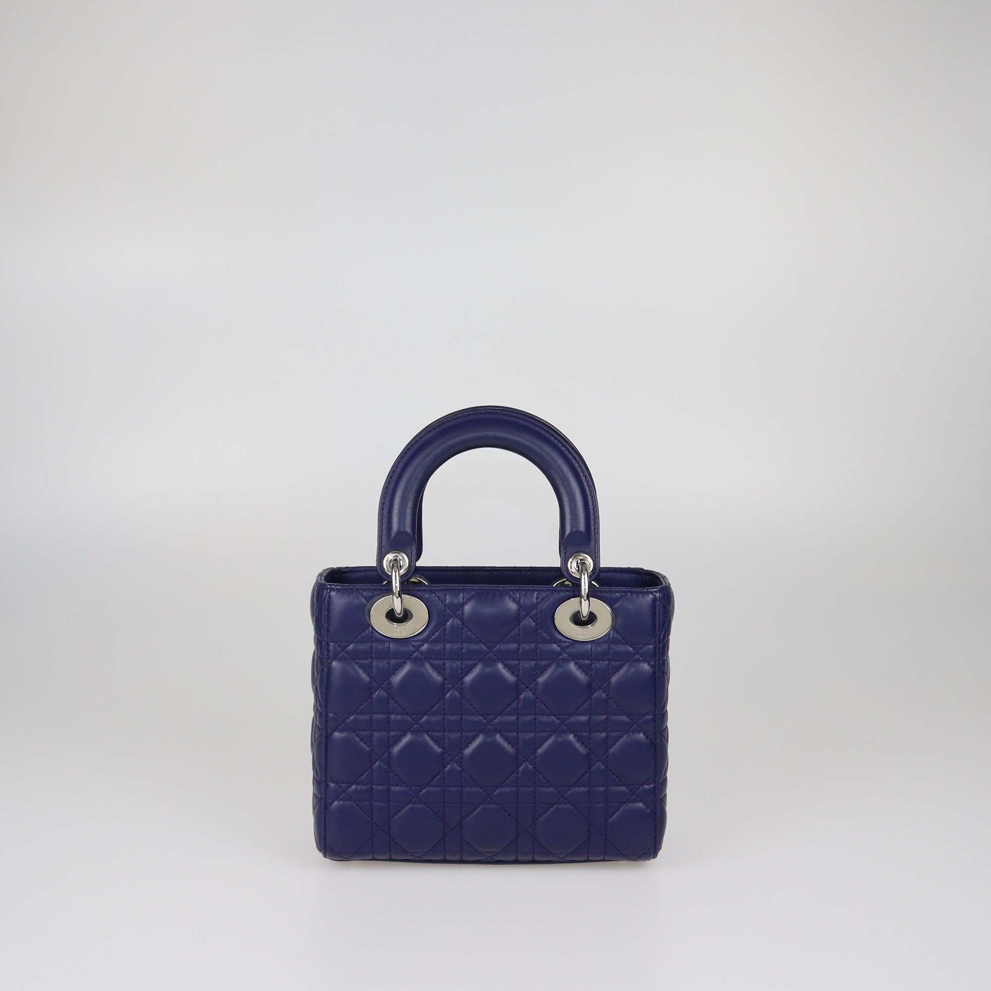 Christian Dior Navy Blue Cannage Leather Small Lady Dior Tote