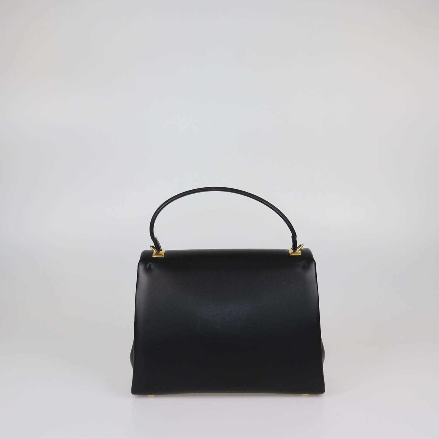 Valentino Black Leather Small One Stud Top Handle Bag
