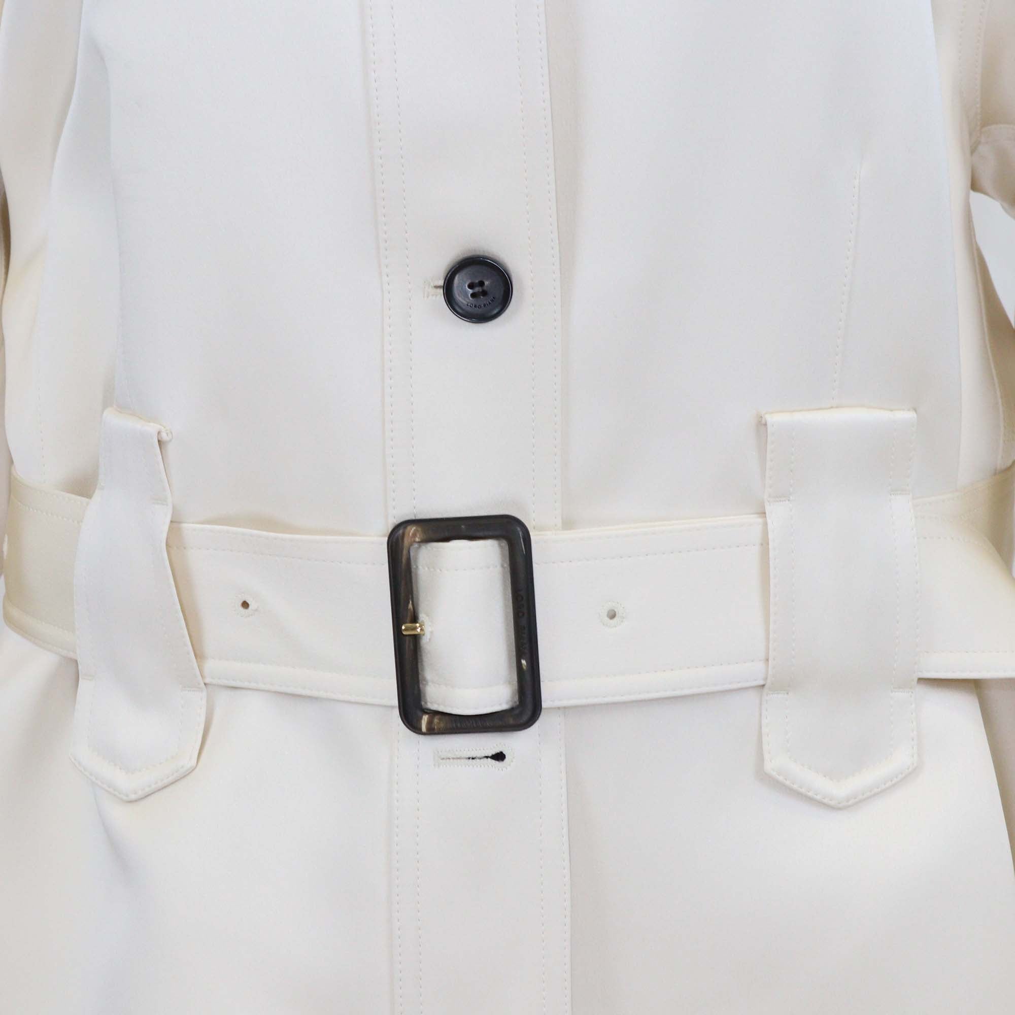 Loro Piana Off White Silk Eddy Field Long Sleeve Belted Jacket