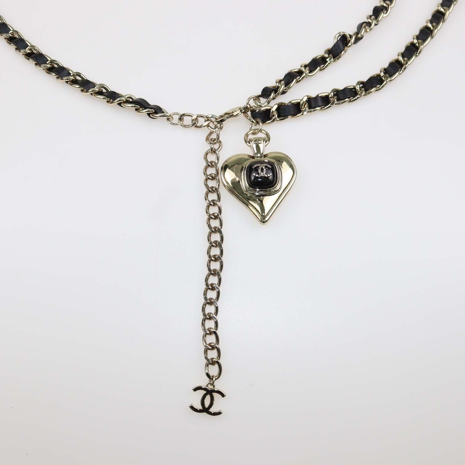 Chanel Black Enamel And Lambskin Leather Gold Tone Metal CC Heart Chain Belt