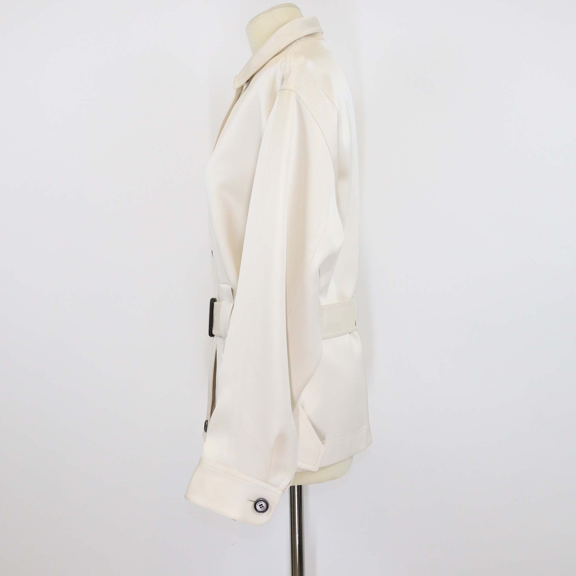 Loro Piana Off White Silk Eddy Field Long Sleeve Belted Jacket