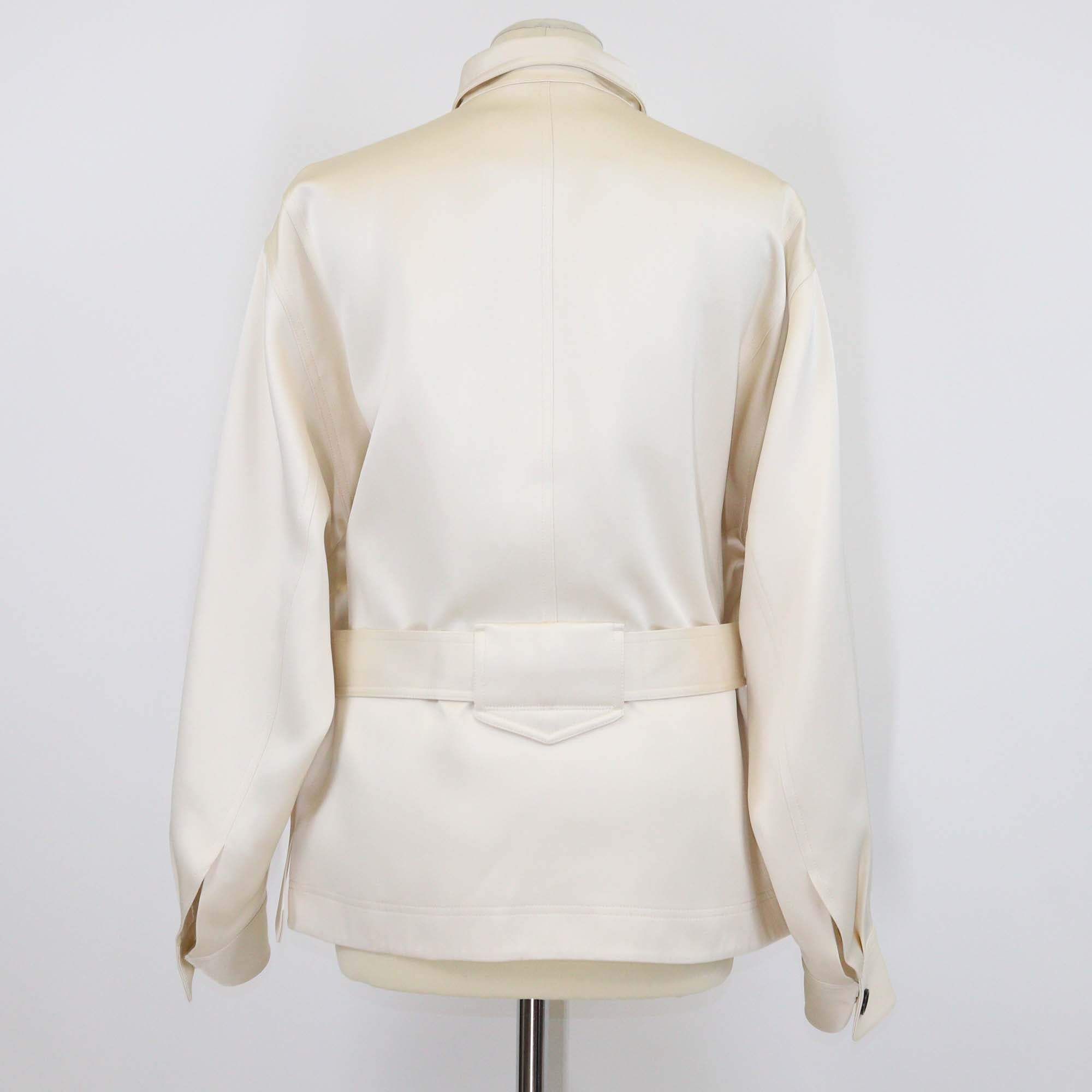 Loro Piana Off White Silk Eddy Field Long Sleeve Belted Jacket