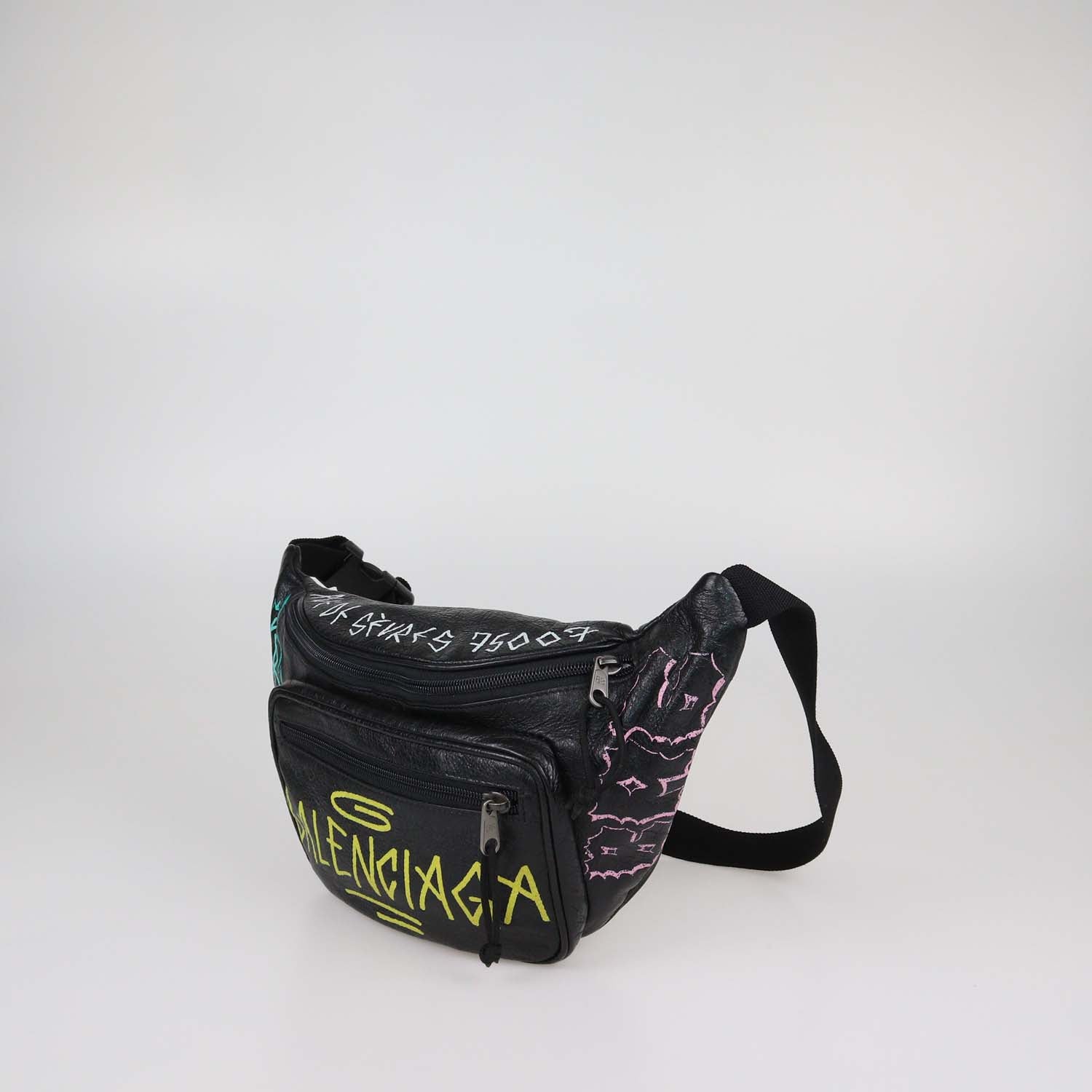 Balenciaga Black Leather Graffiti Explorer Belt Bag