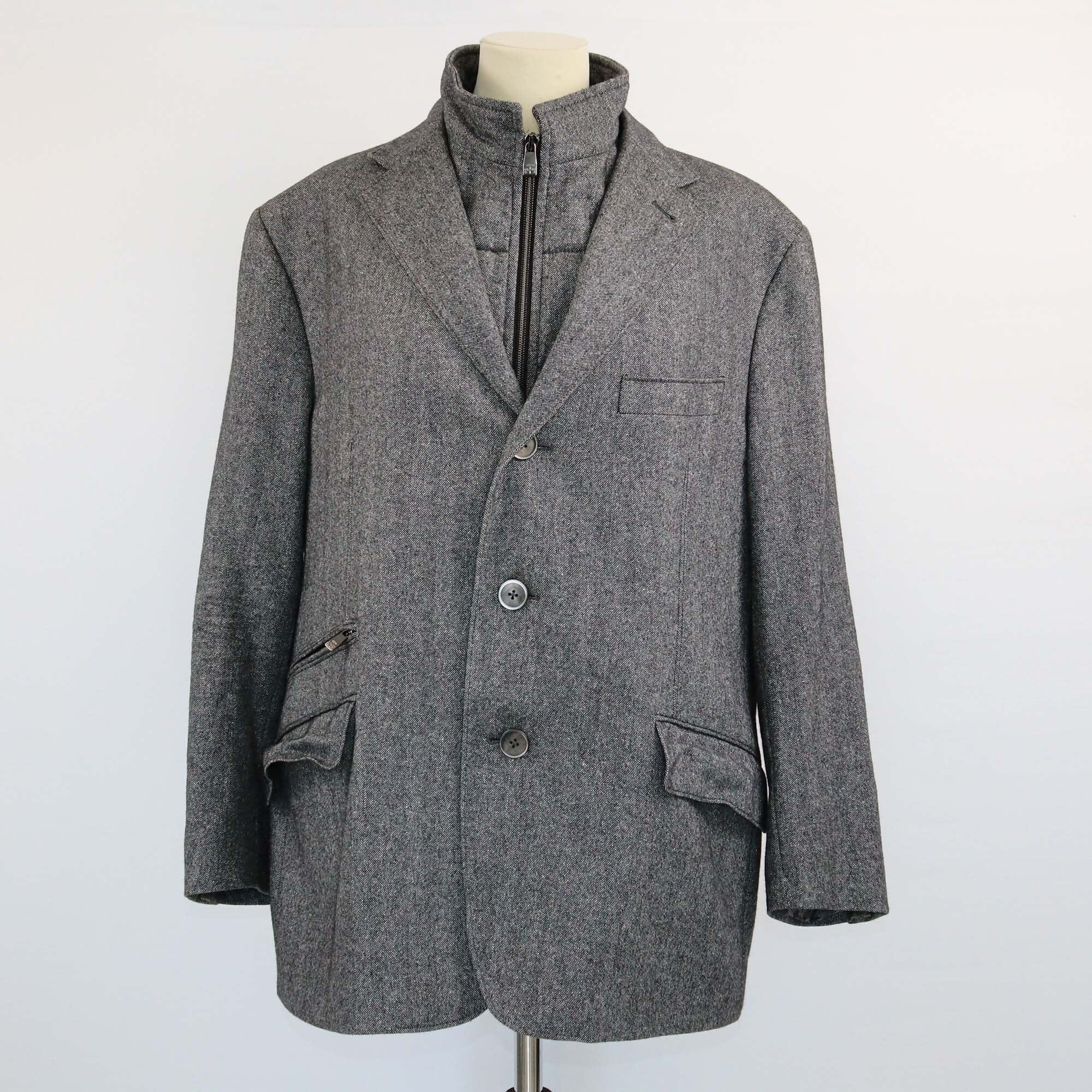 Corneliani Gray Zip Closure Pointed Collar Single Breasted Blazer Mens Corneliani