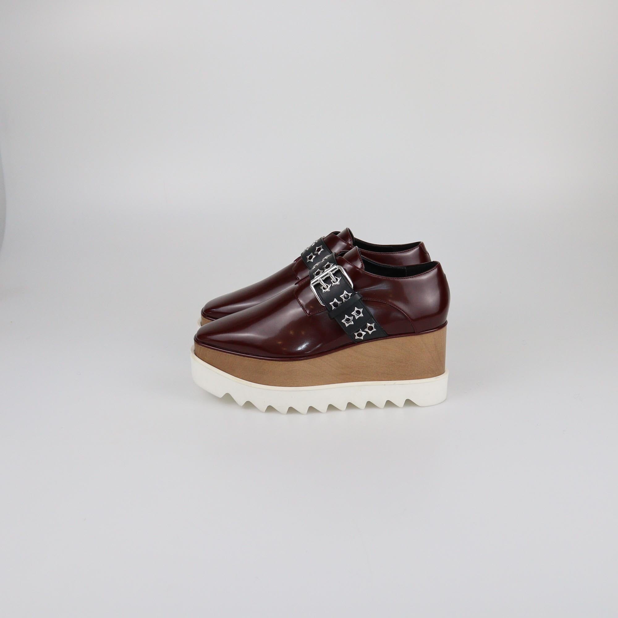 Stella McCartney Burgundy/Black Elyse Stud Band Platform Lace Up Derby Womens Stella McCartney