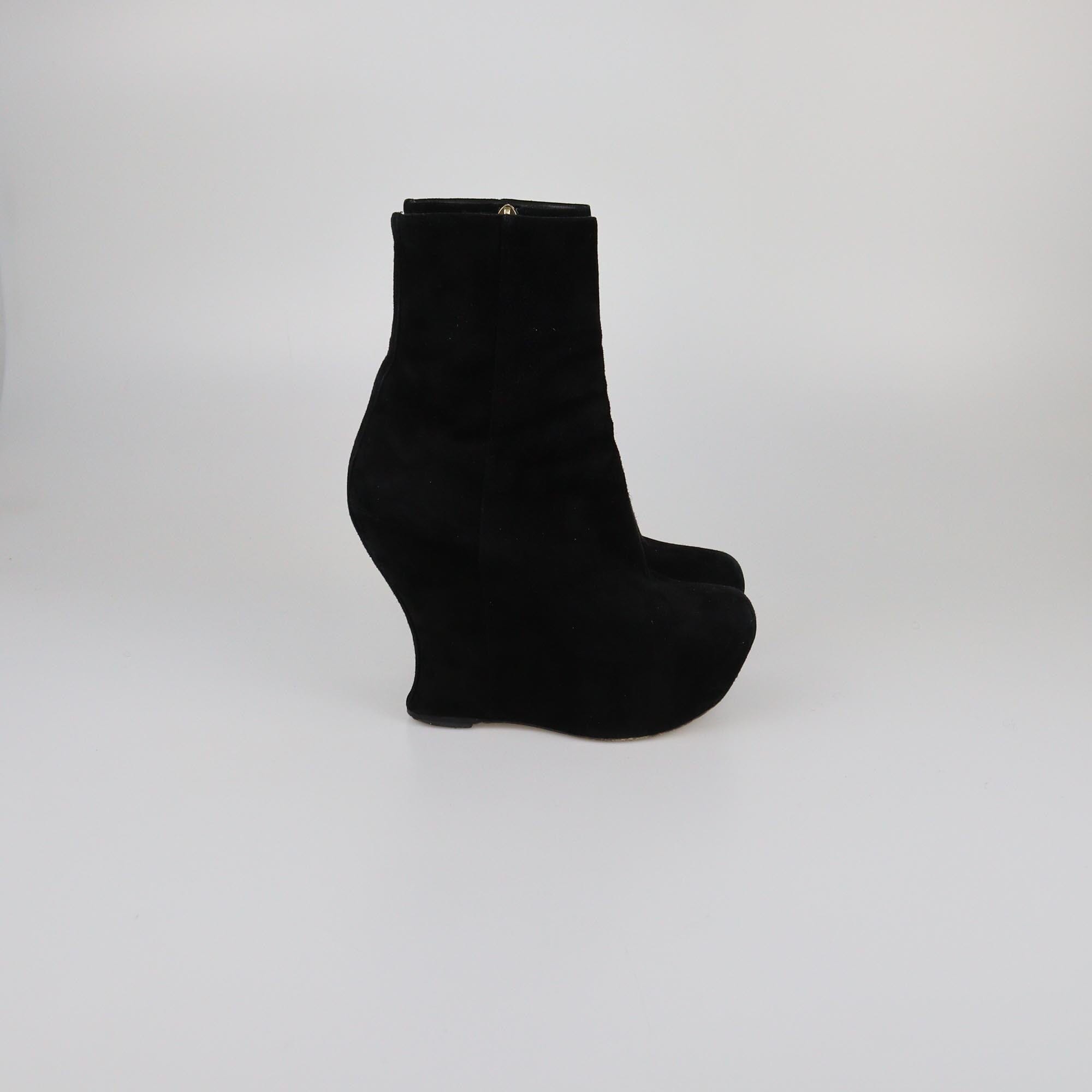 Yves Saint Laurent Black Zip Ankle Wedge Boots Womens Yves Saint Laurent