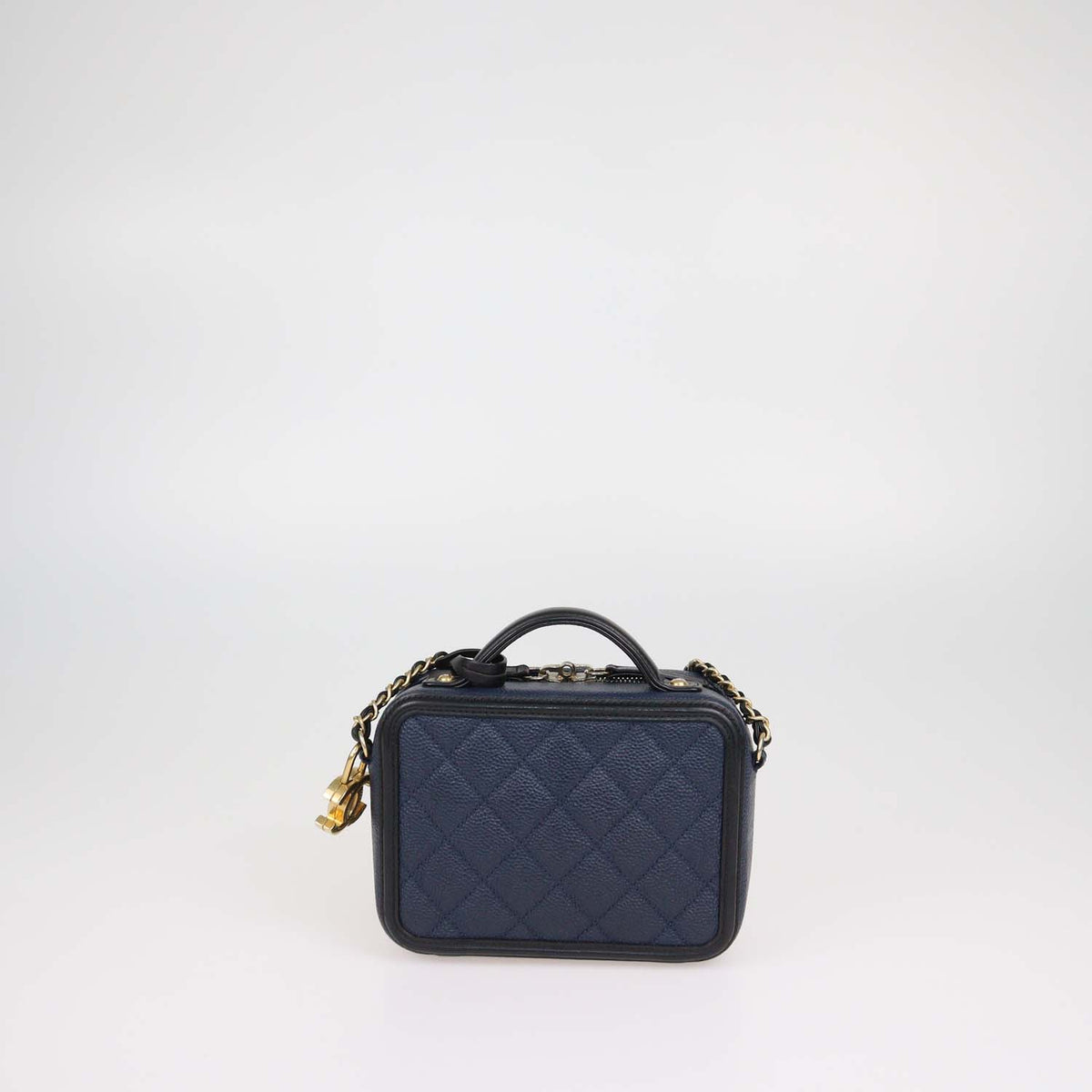 Chanel Navy Blue, Black Quilted Caviar Leather Small Vanity Case Bag