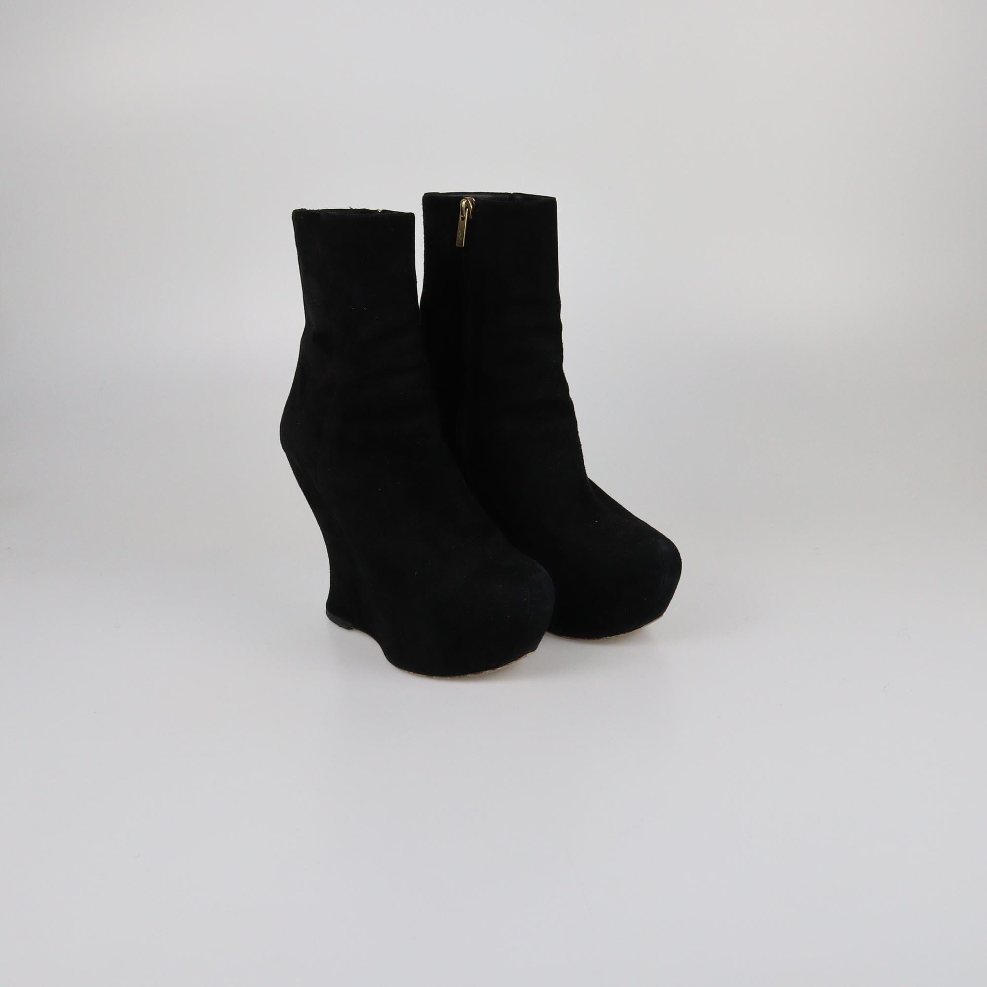 Yves Saint Laurent Black Zip Ankle Wedge Boots Womens Yves Saint Laurent