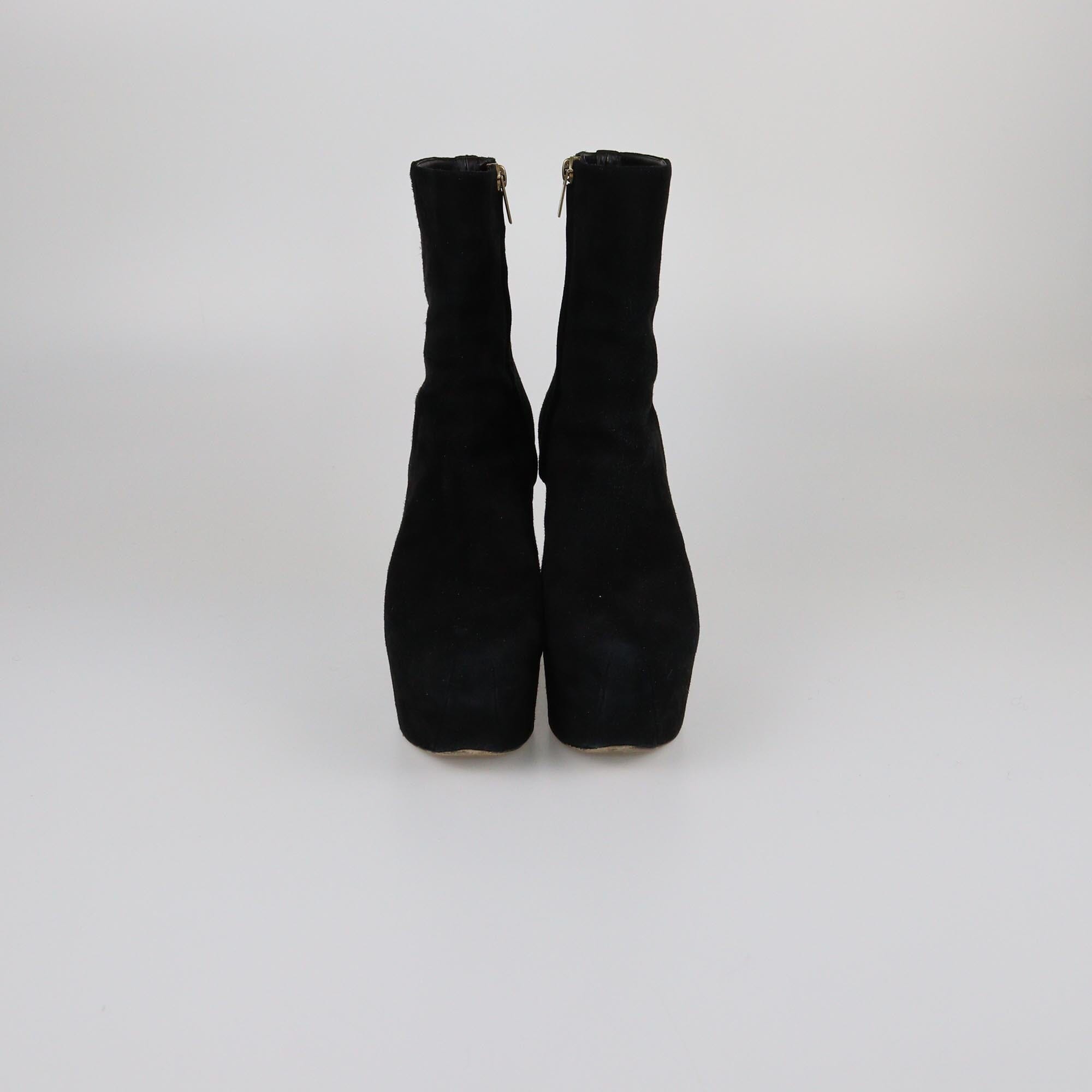 Yves Saint Laurent Black Zip Ankle Wedge Boots Womens Yves Saint Laurent