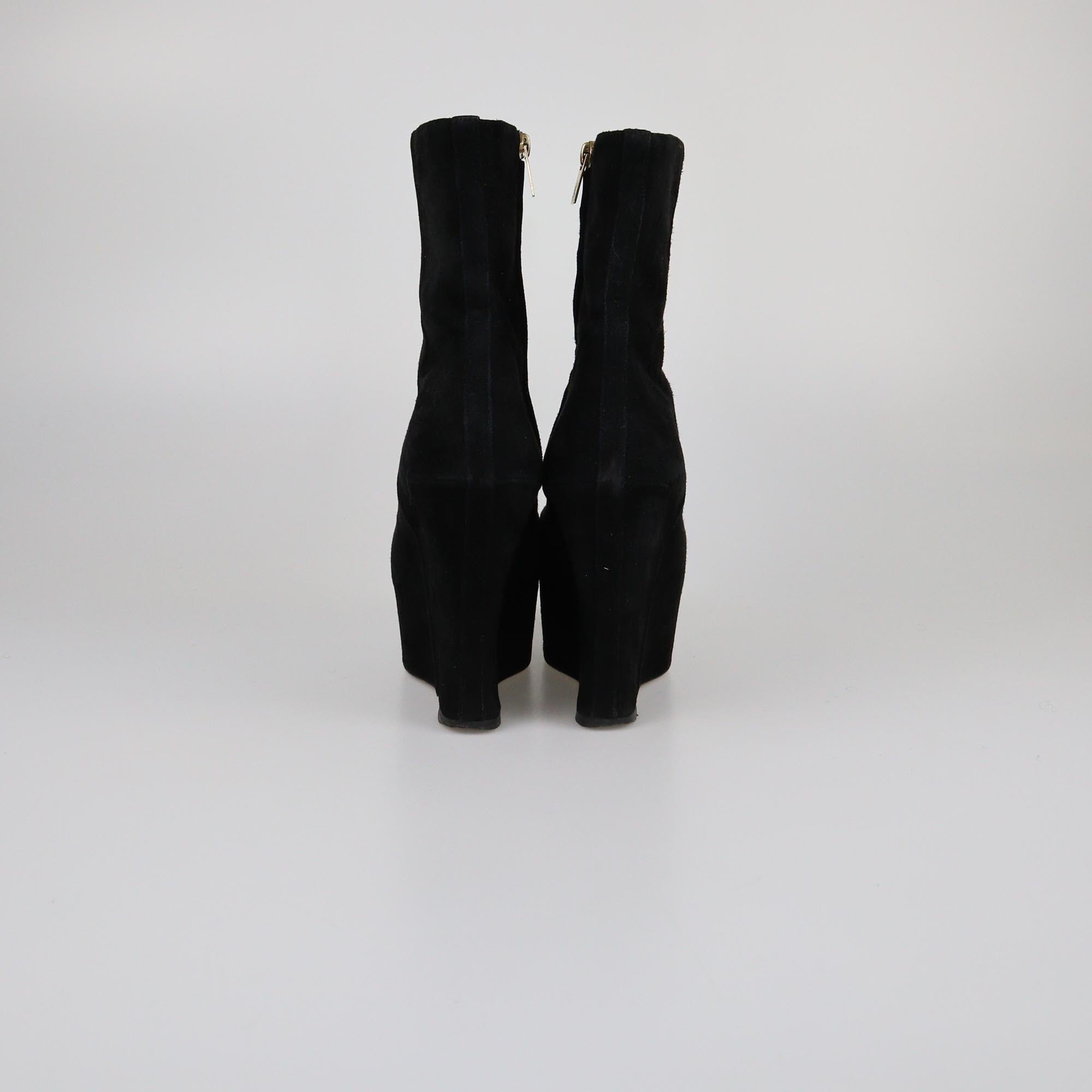 Yves Saint Laurent Black Zip Ankle Wedge Boots Womens Yves Saint Laurent