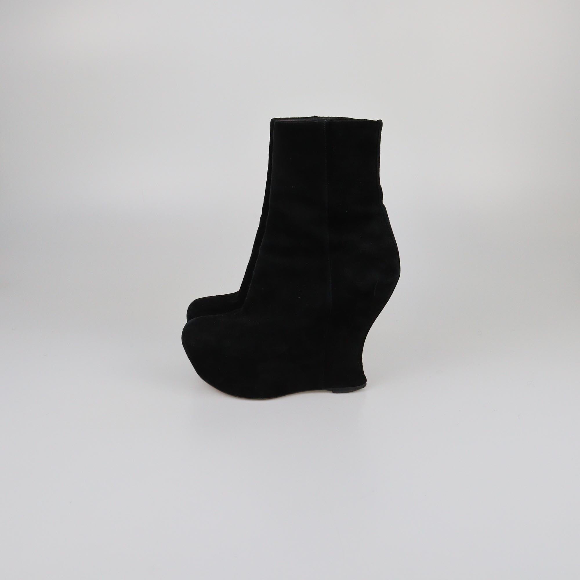 Yves Saint Laurent Black Zip Ankle Wedge Boots Womens Yves Saint Laurent
