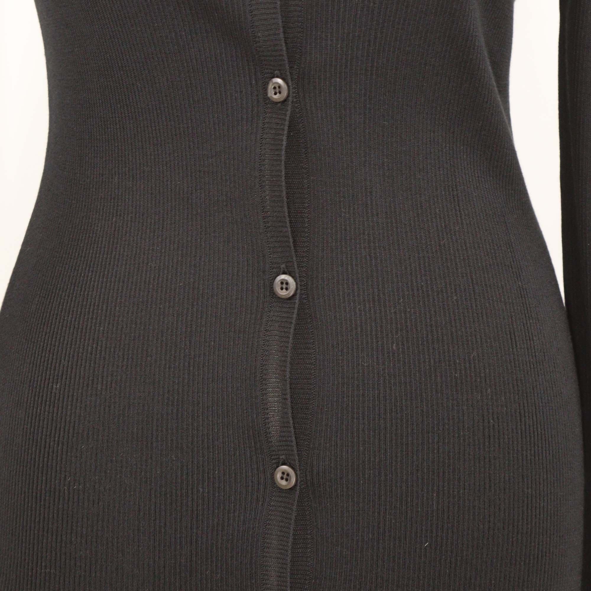 Prada Black Silk Turkey Feather Cuffs Ribbed Knit Long Sleeve Cardigan