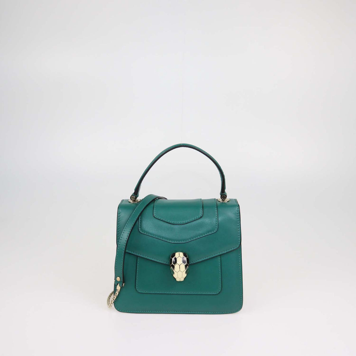 Bvlgari Green Leather Serpenti Forever Top Handle Bag