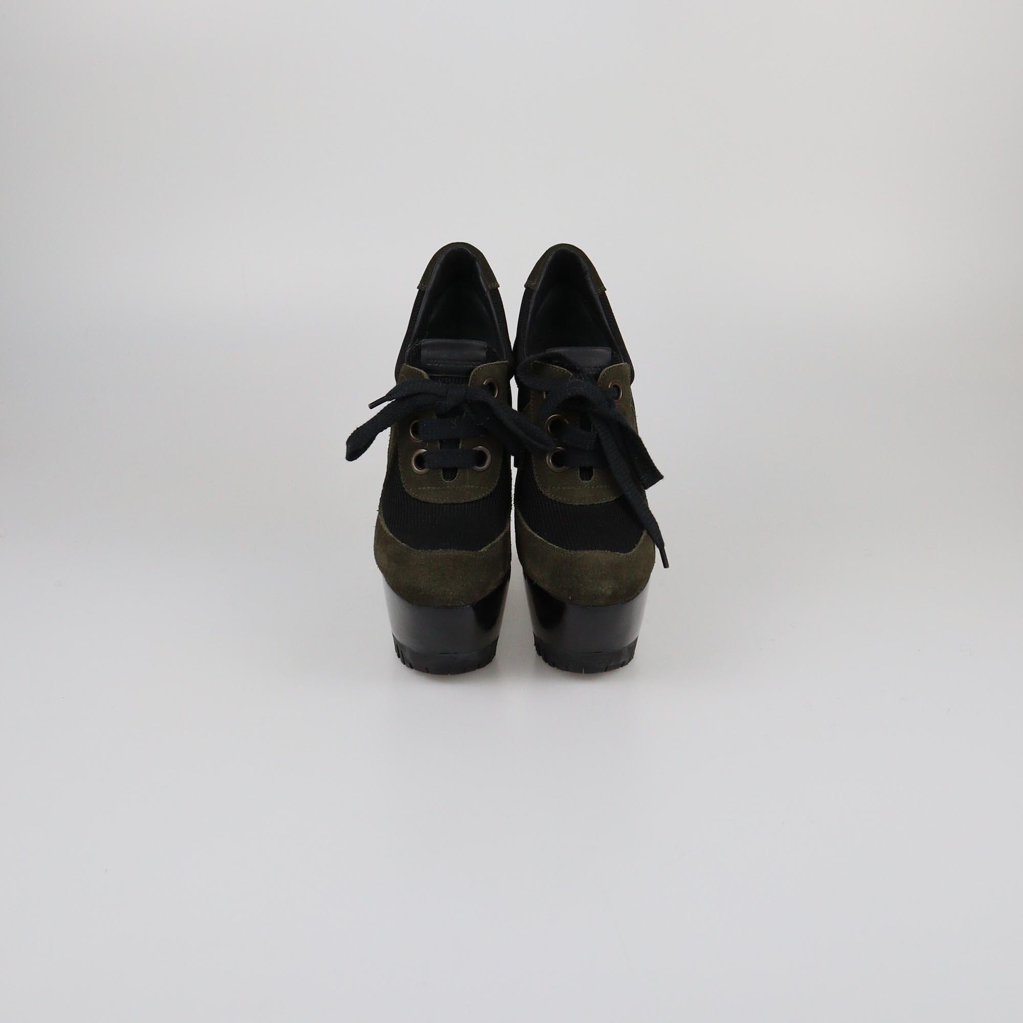 Burberry Prorsum Black/Green Platform Wedge Boots Womens Burberry Prorsum