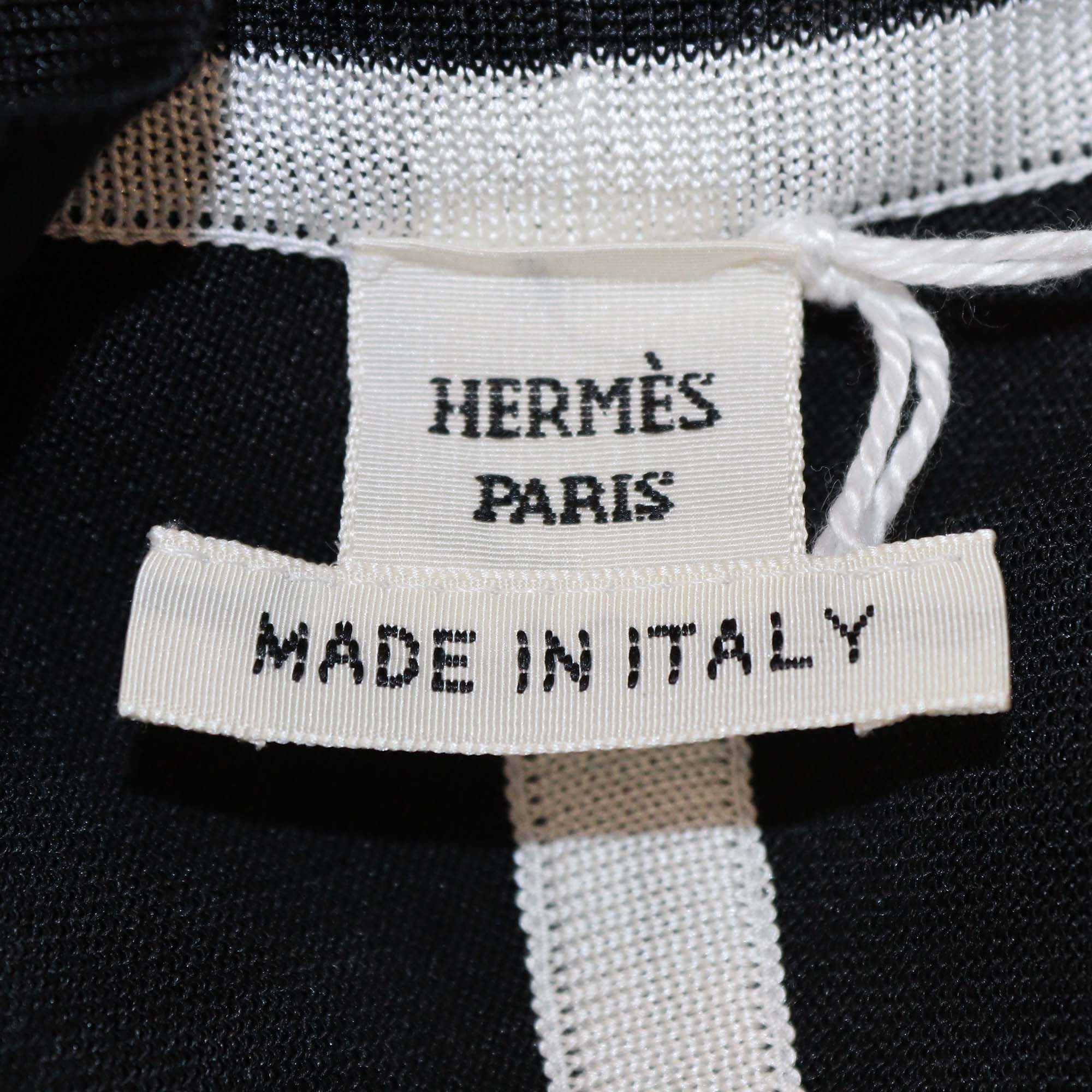 Hermes Black Silk Blended Lettres Equestres Print Belted Long Cardigan