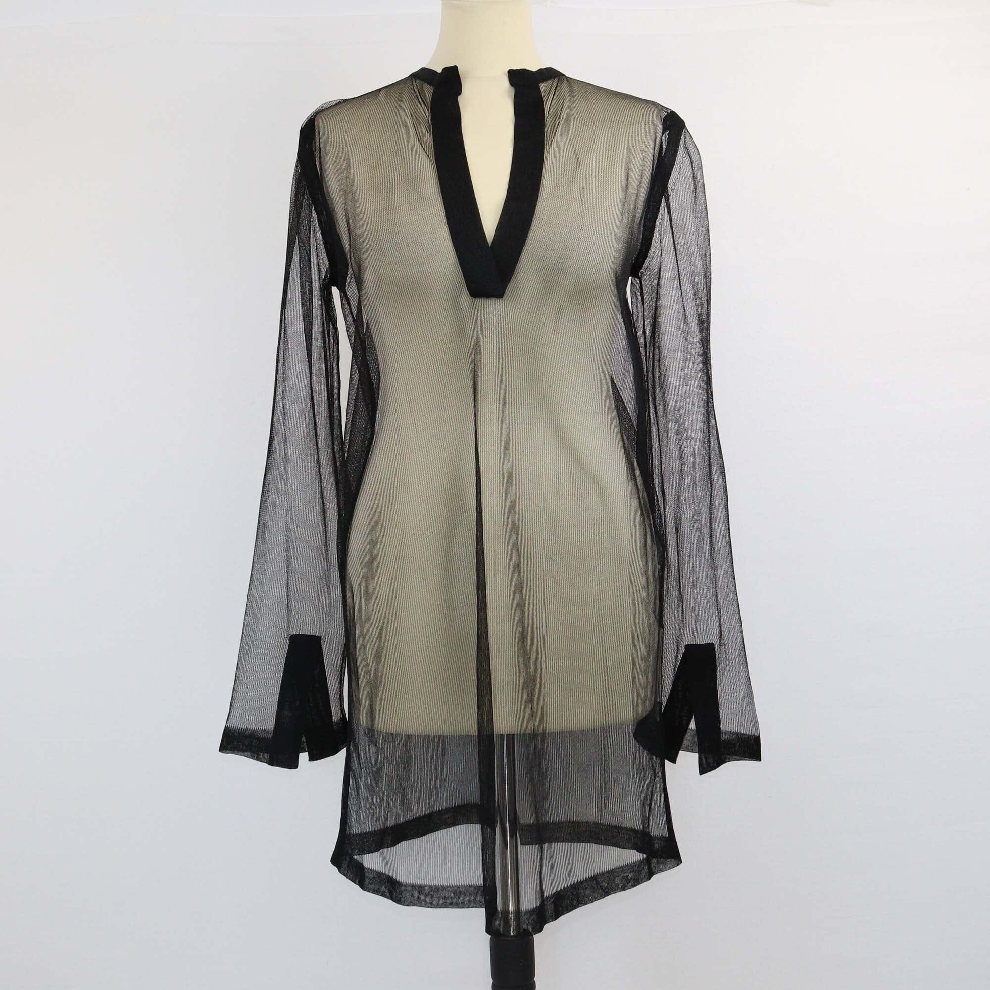 Celine Black V Neck Long Sleeve Net Tunic Top Womens Celine