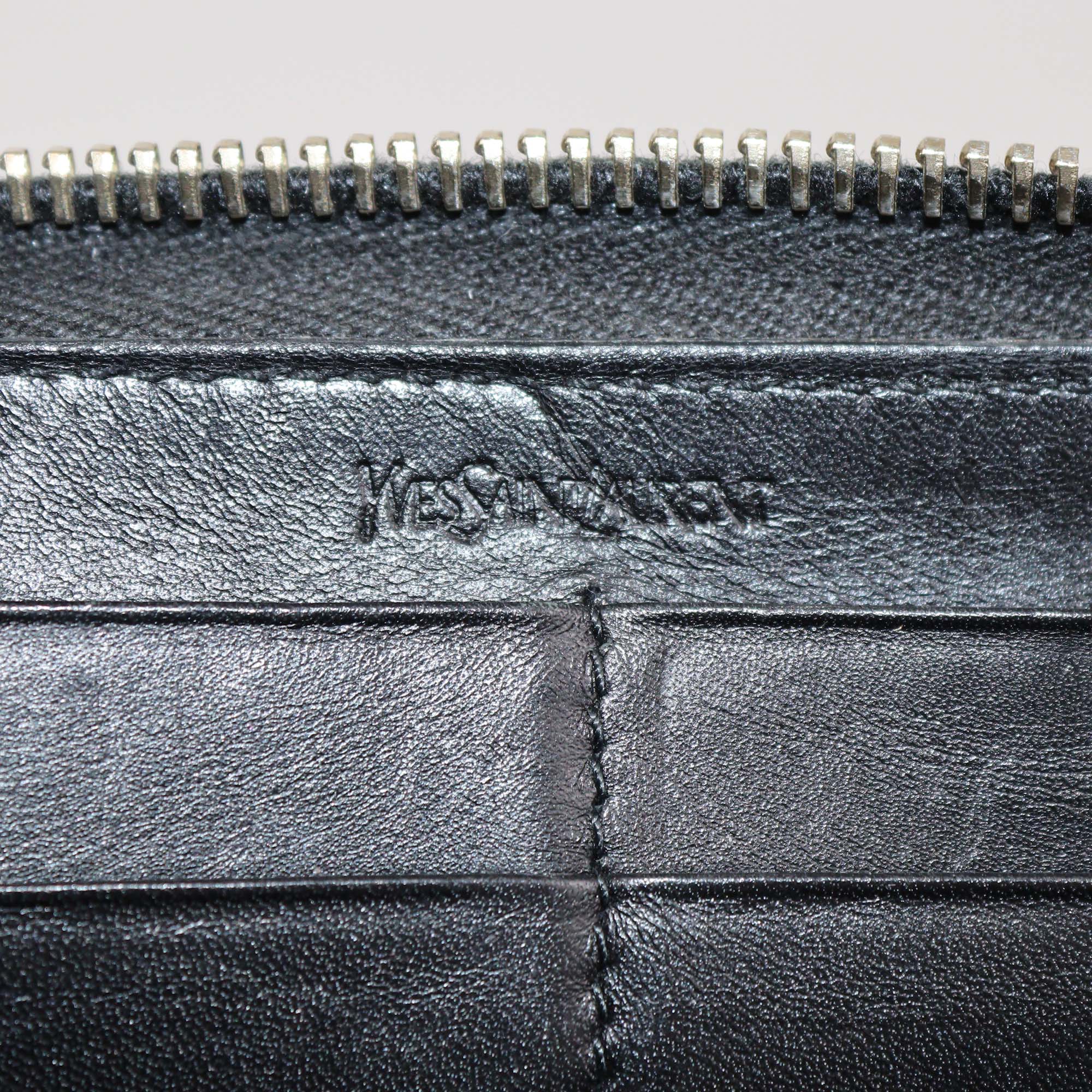 Yves Saint Laurent Black Aged Patent Leather Belle De Jour Zip Around Wallet