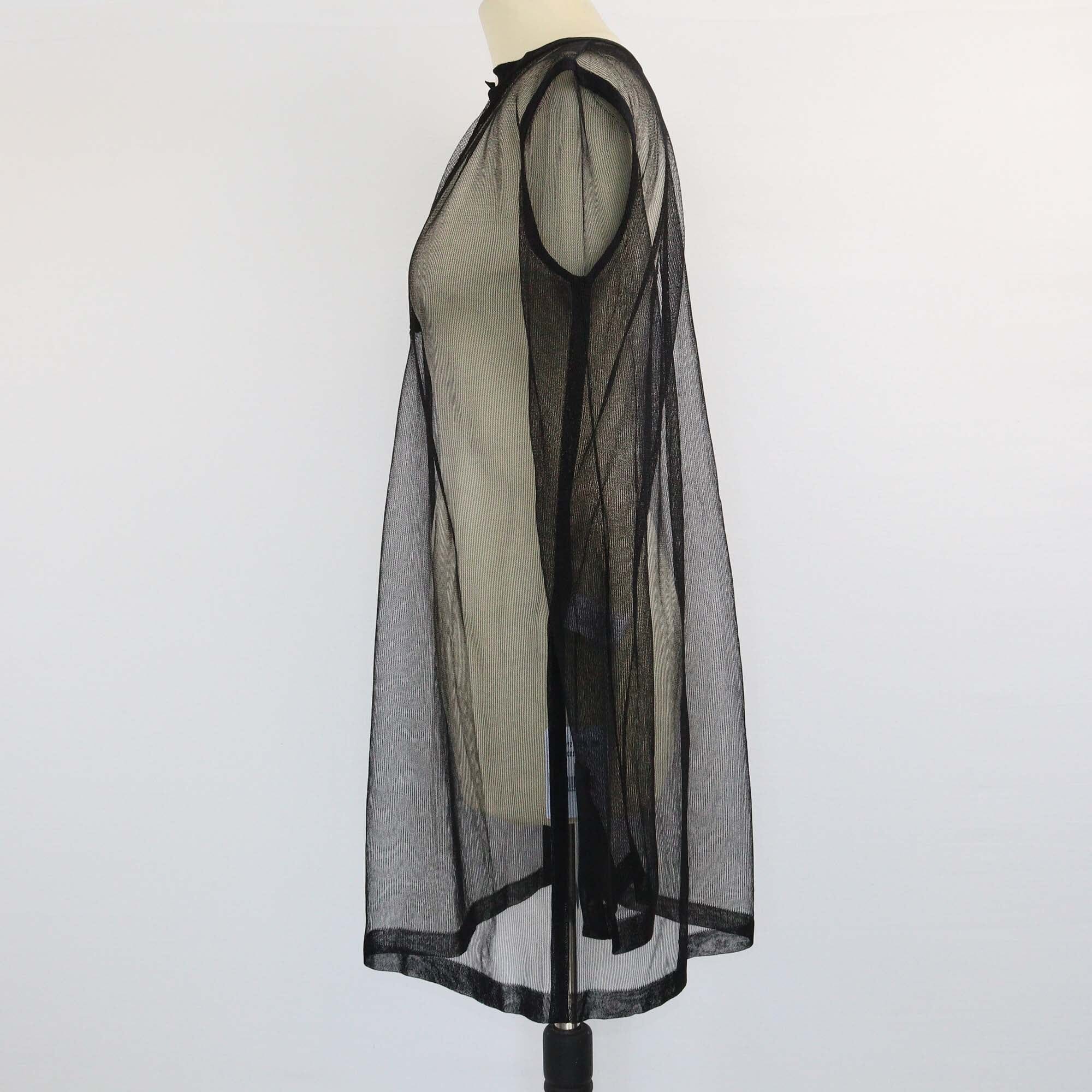 Celine Black V Neck Long Sleeve Net Tunic Top Womens Celine